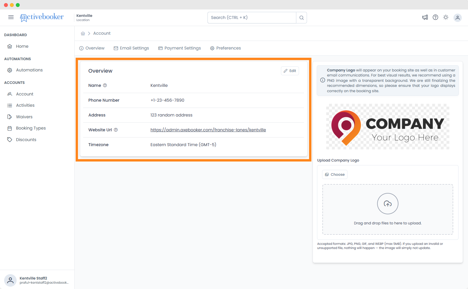 Account Overview Section
