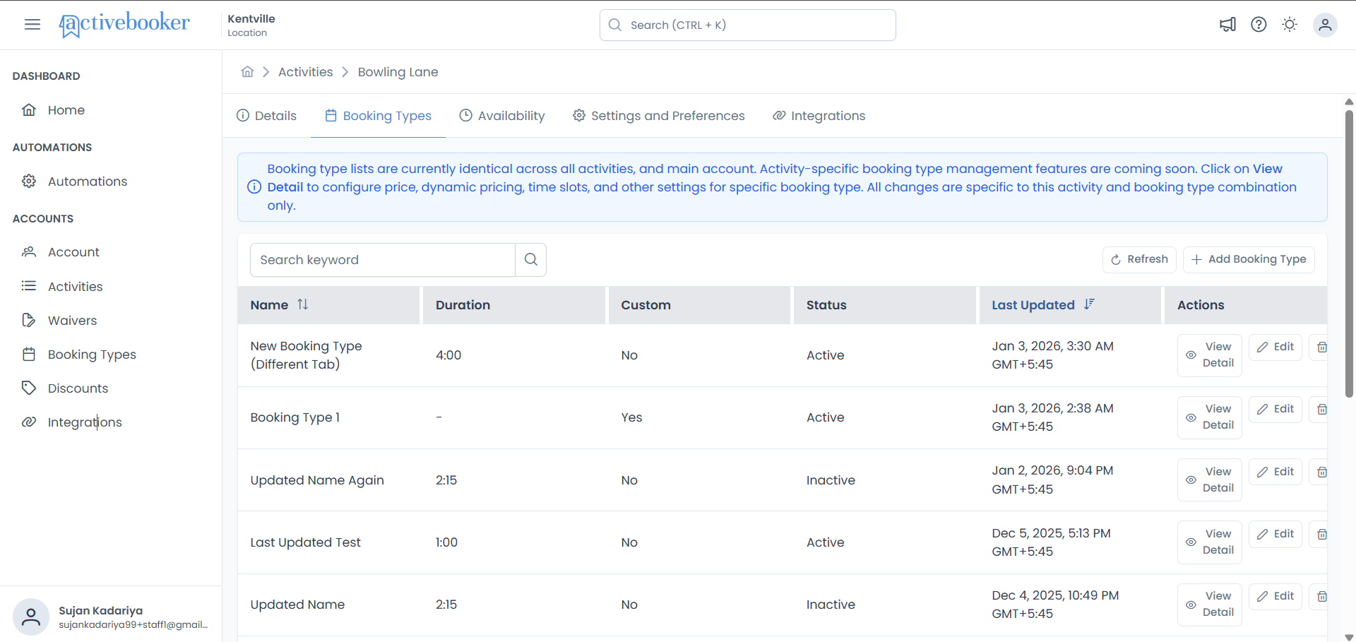 Activities Booking Types
