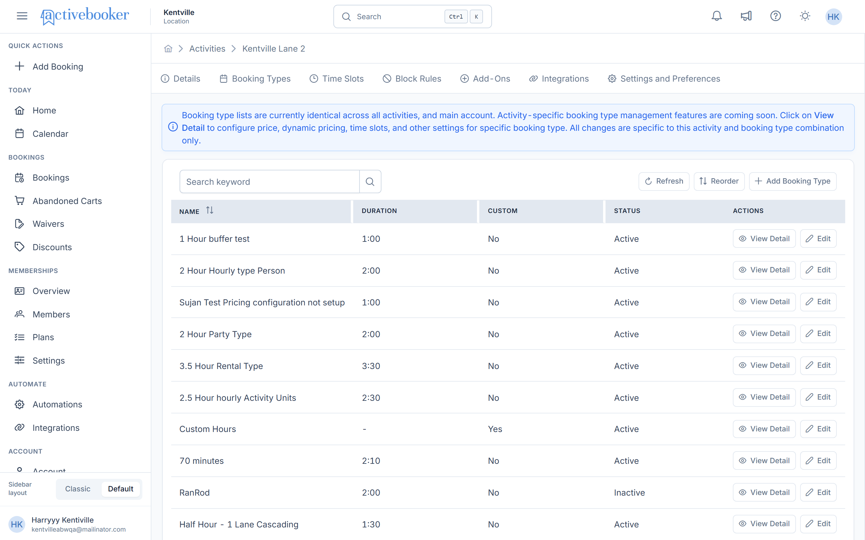 Activities Booking Types