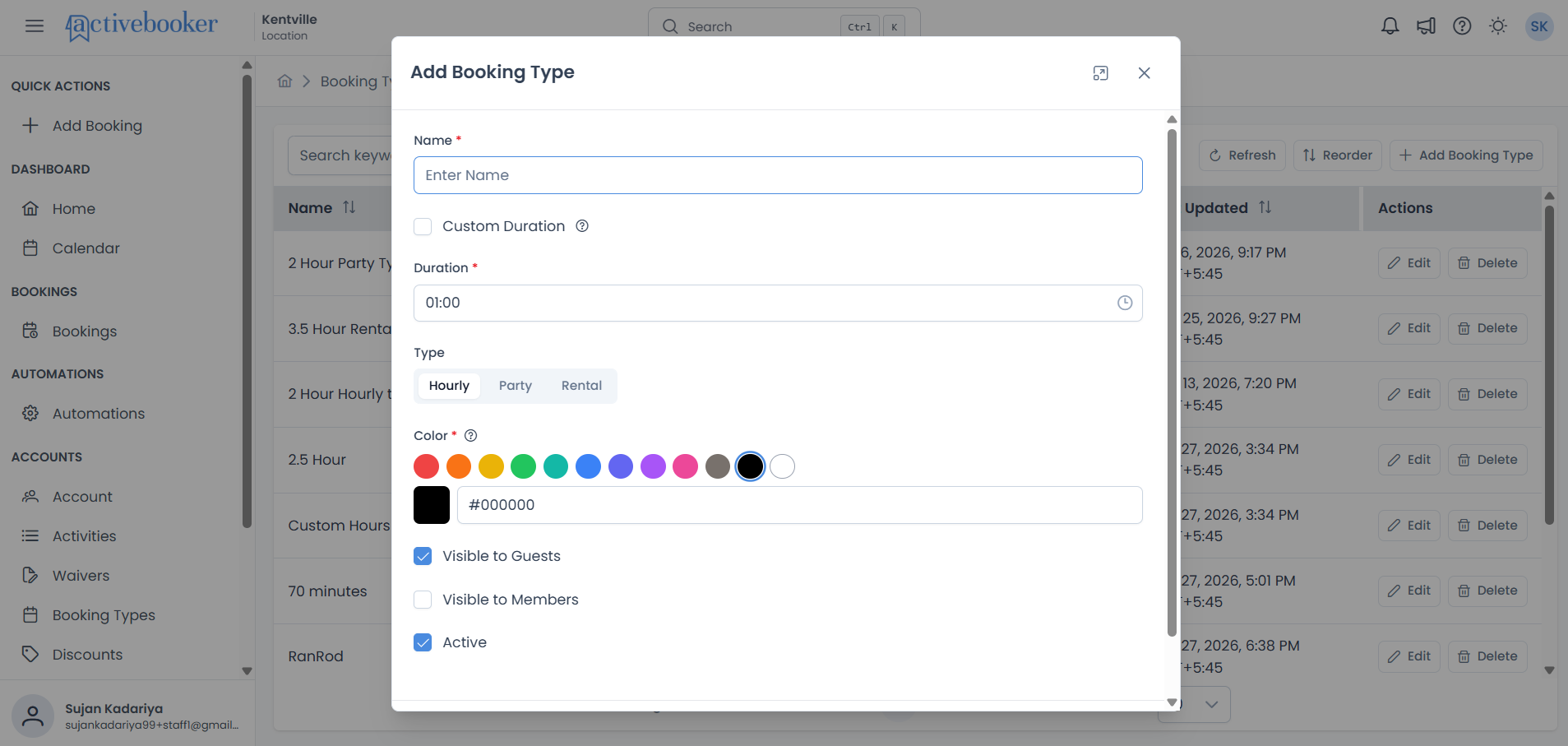 Add Booking Types