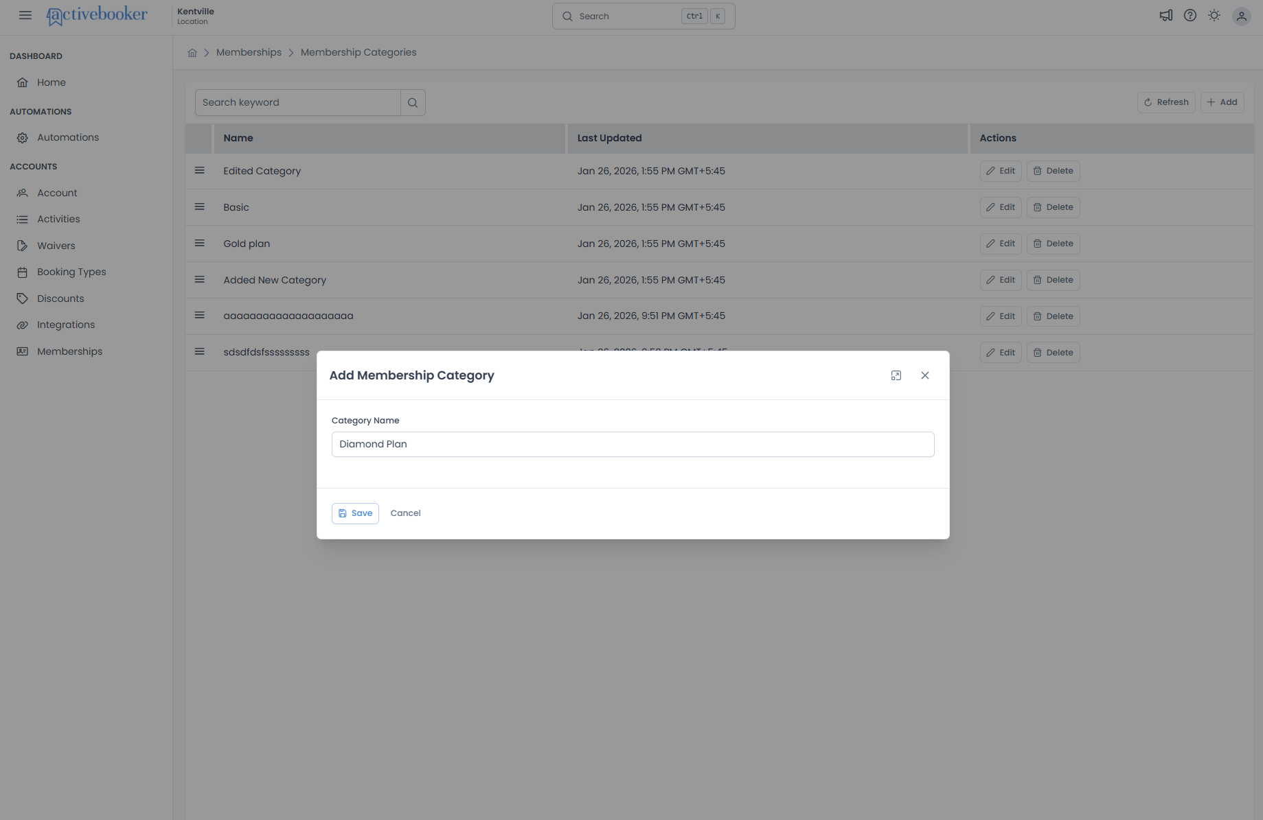 Add Category modal dialog