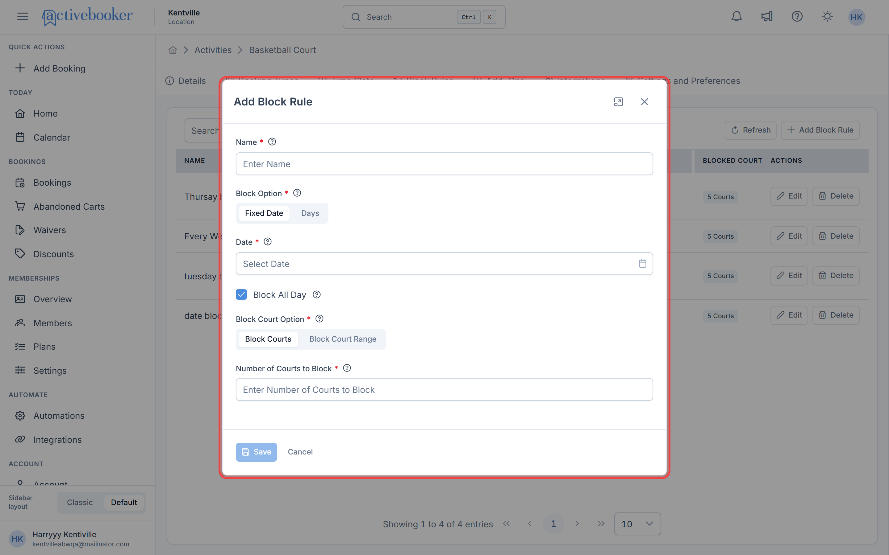 Add Block Rule modal