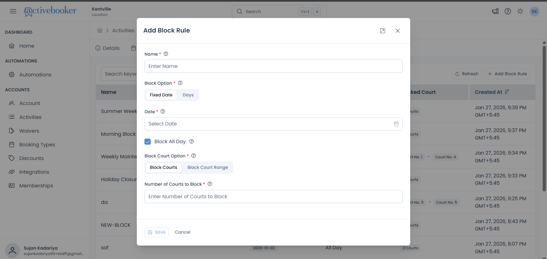 Add Block Rule modal