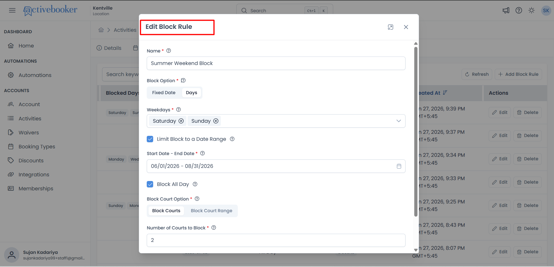Edit Block Rule modal