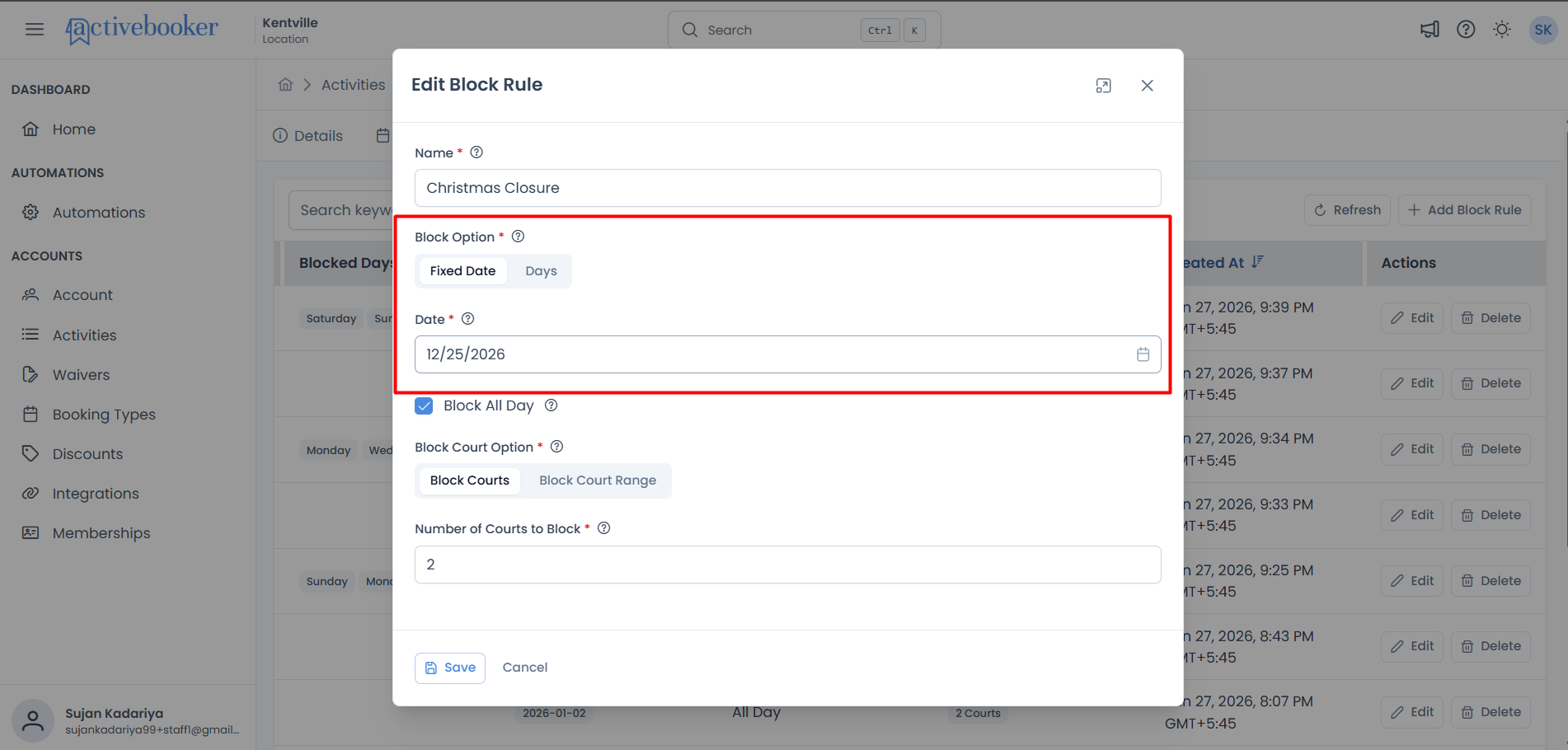 Fixed date block configuration