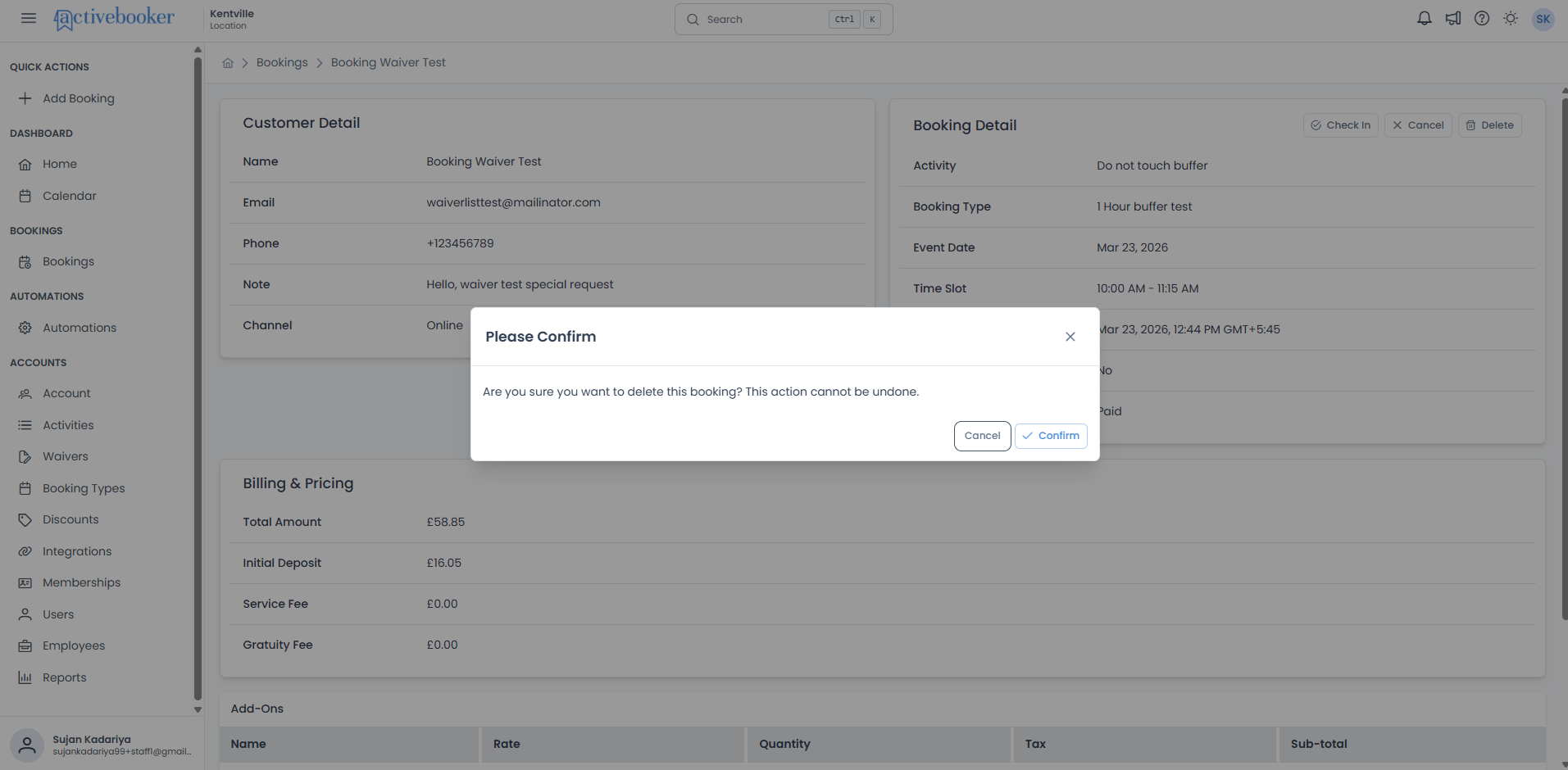 Delete confirmation dialog showing the Please Confirm title, message, and Cancel and Confirm buttons