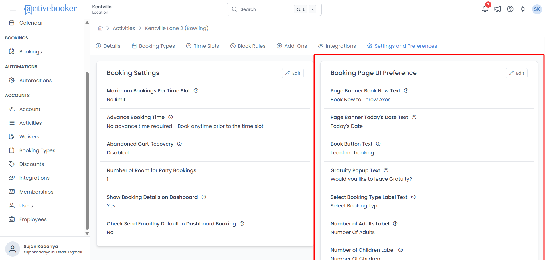 Booking Page UI Preferences Overview