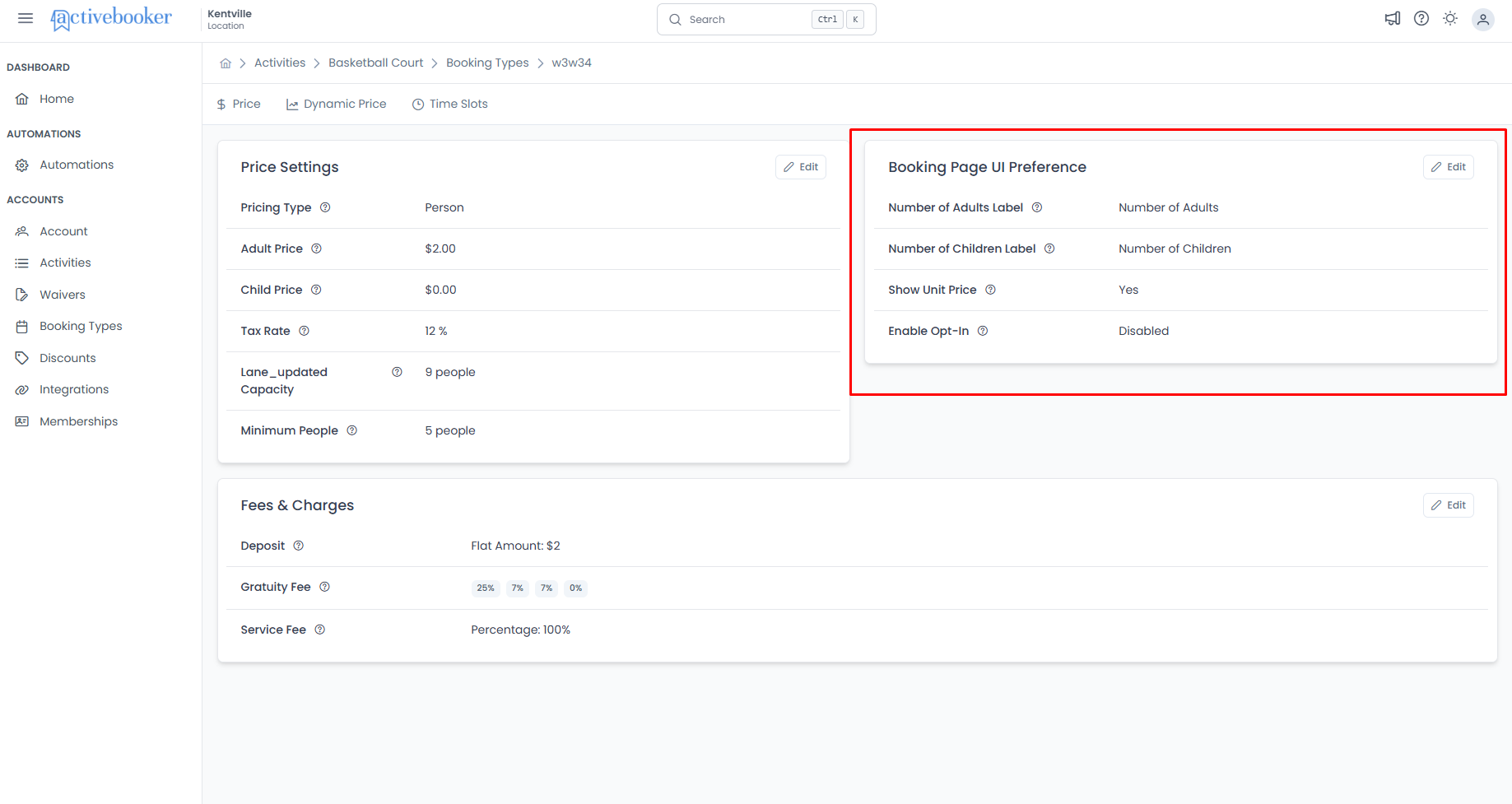 Booking Page UI Preference section overview
