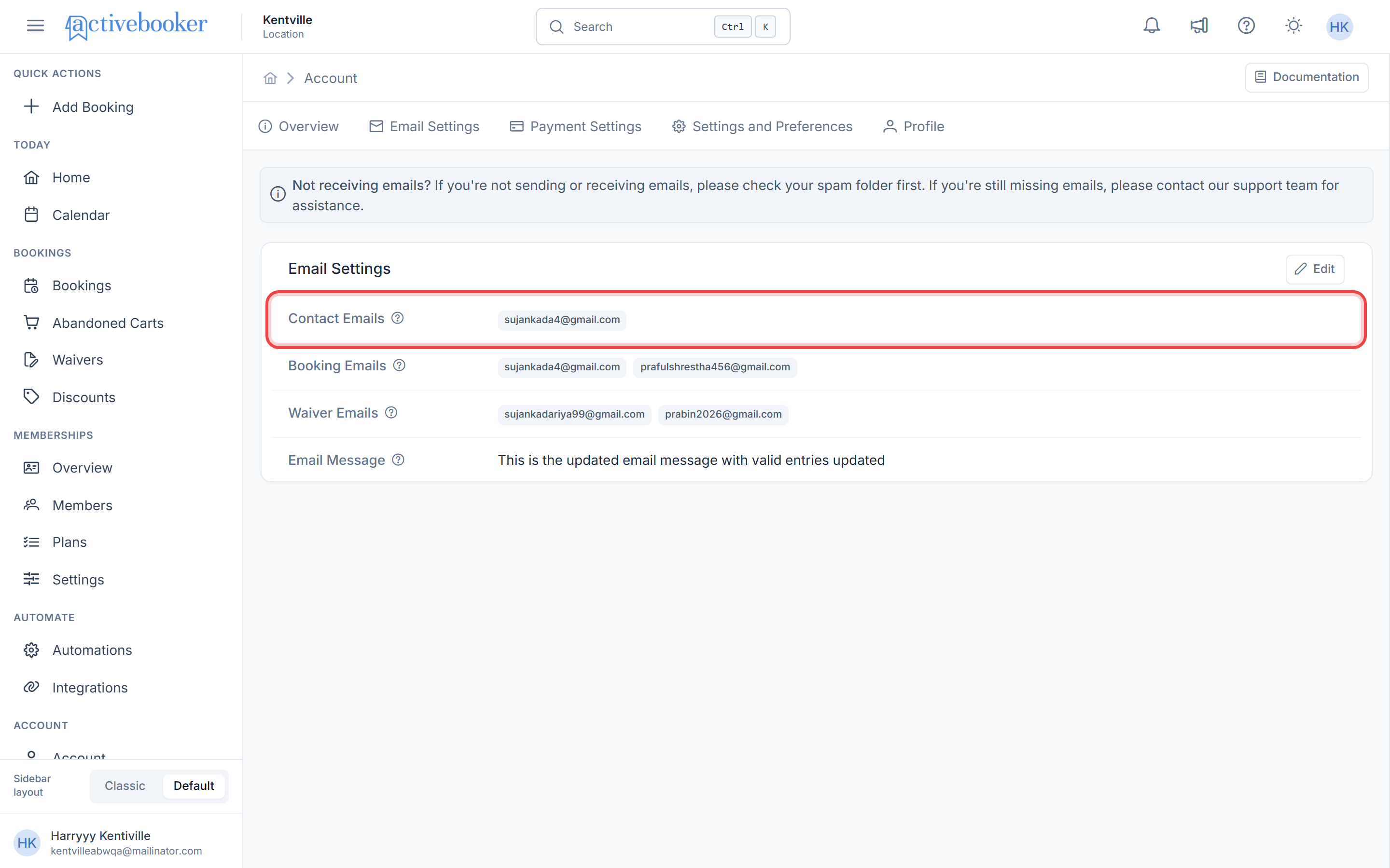 Contact Emails Section