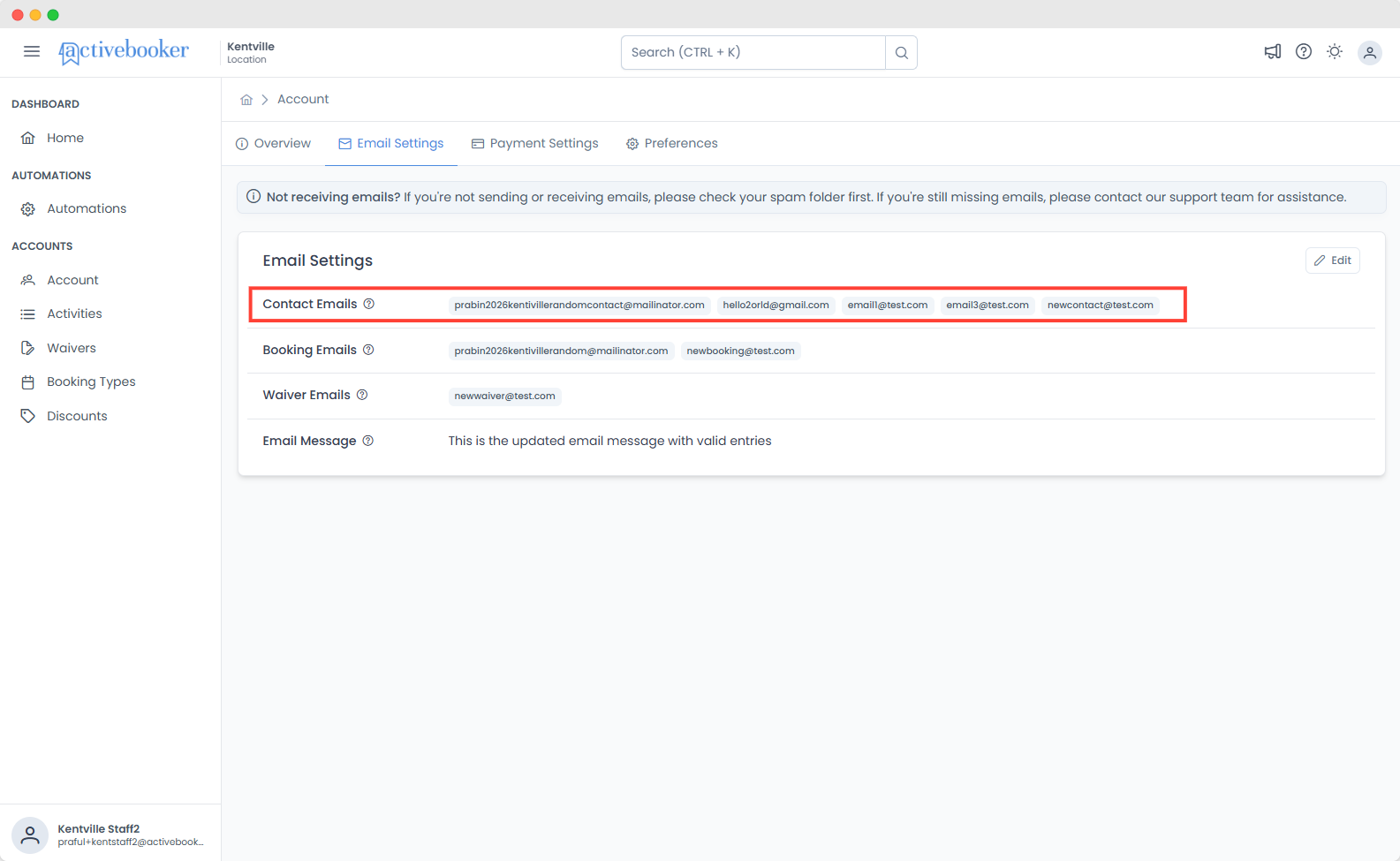 Contact Emails Section