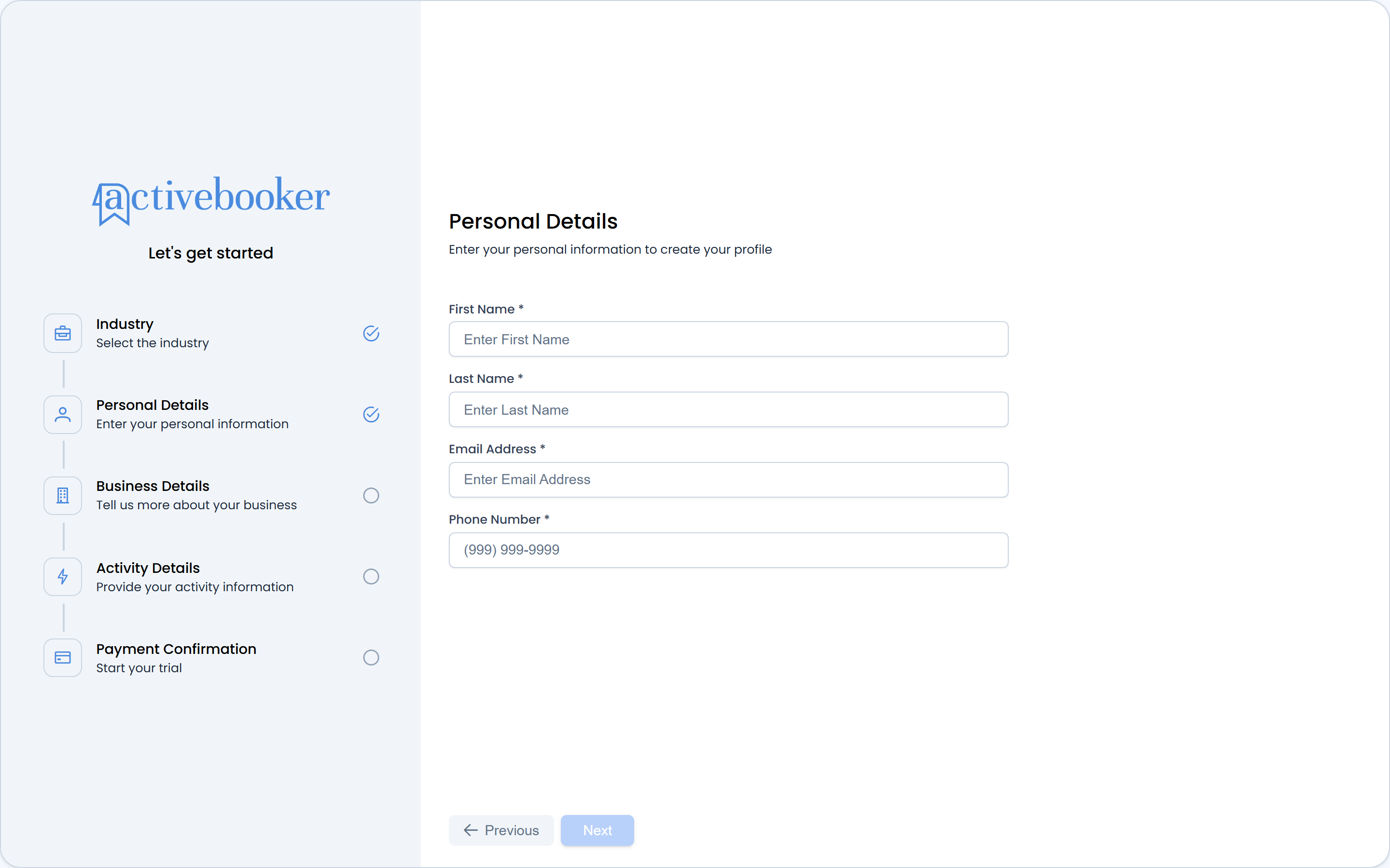Sign-up wizard personal details step