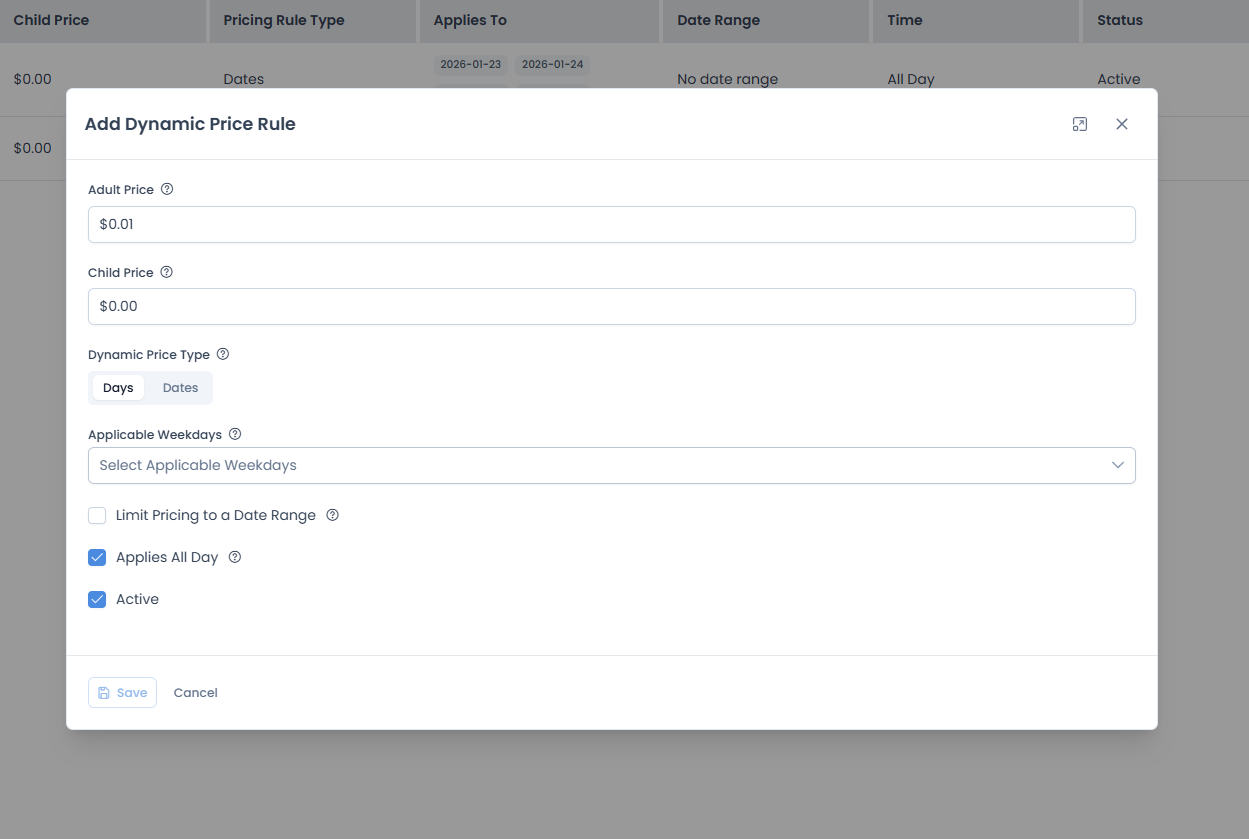Add Dynamic Price Rule modal