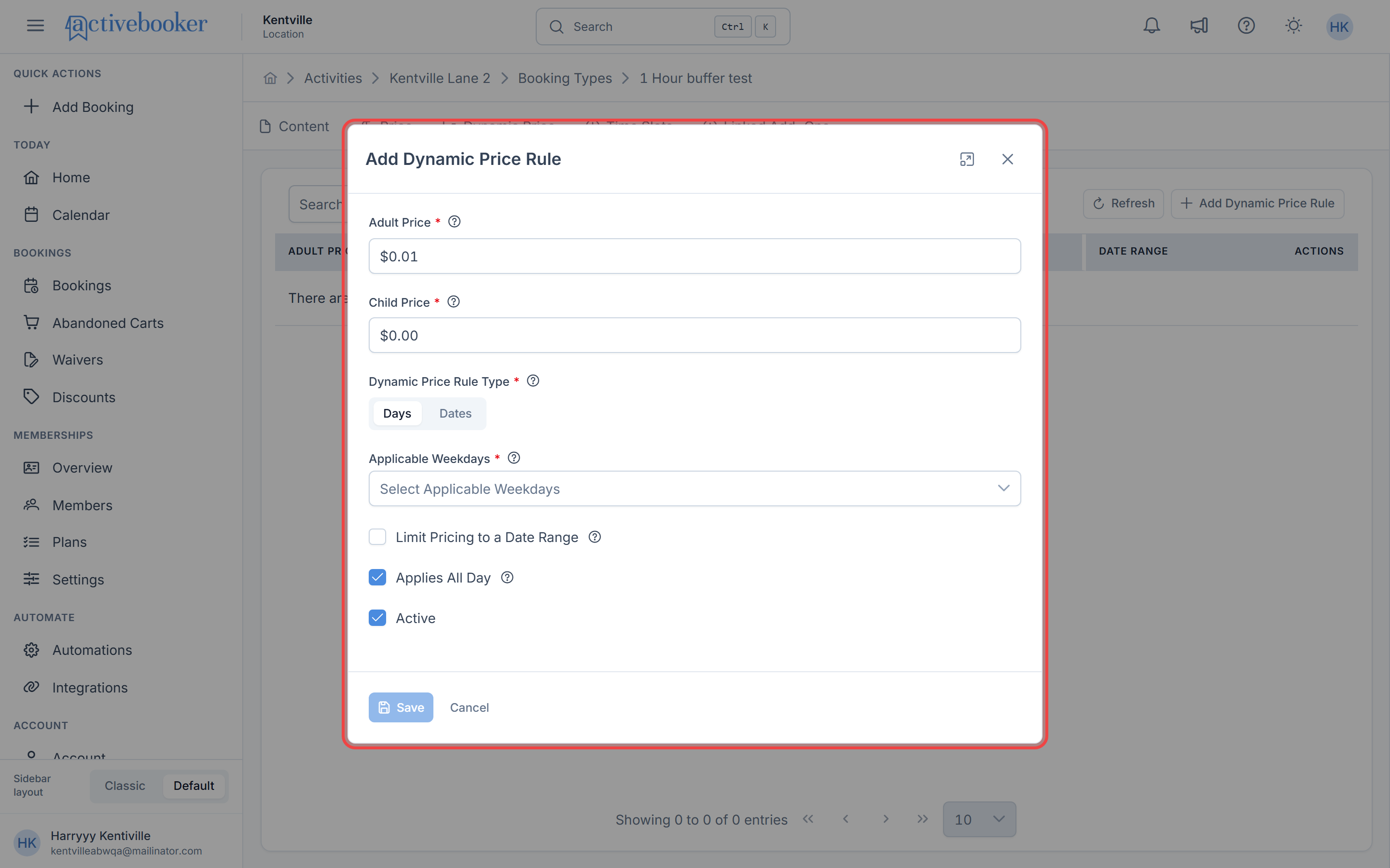 Day-based rule configuration