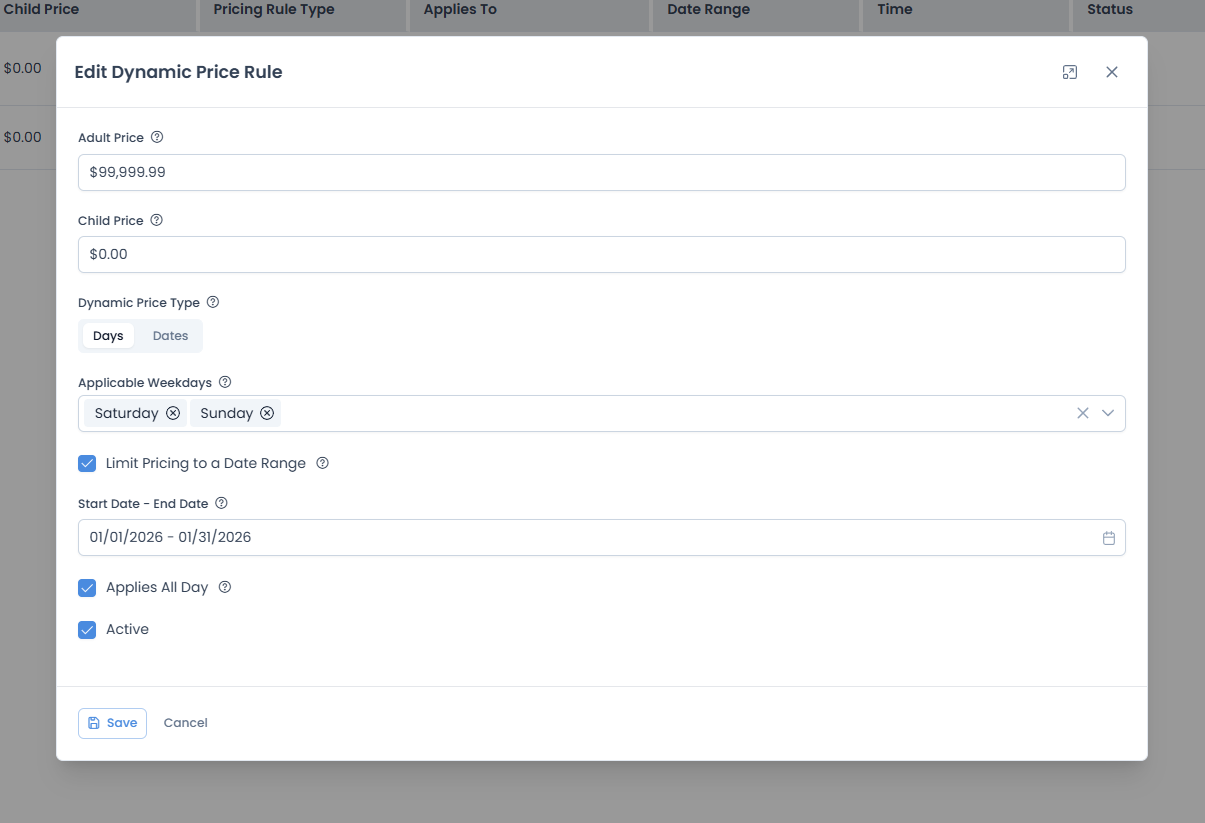 Edit Dynamic Price Rule modal