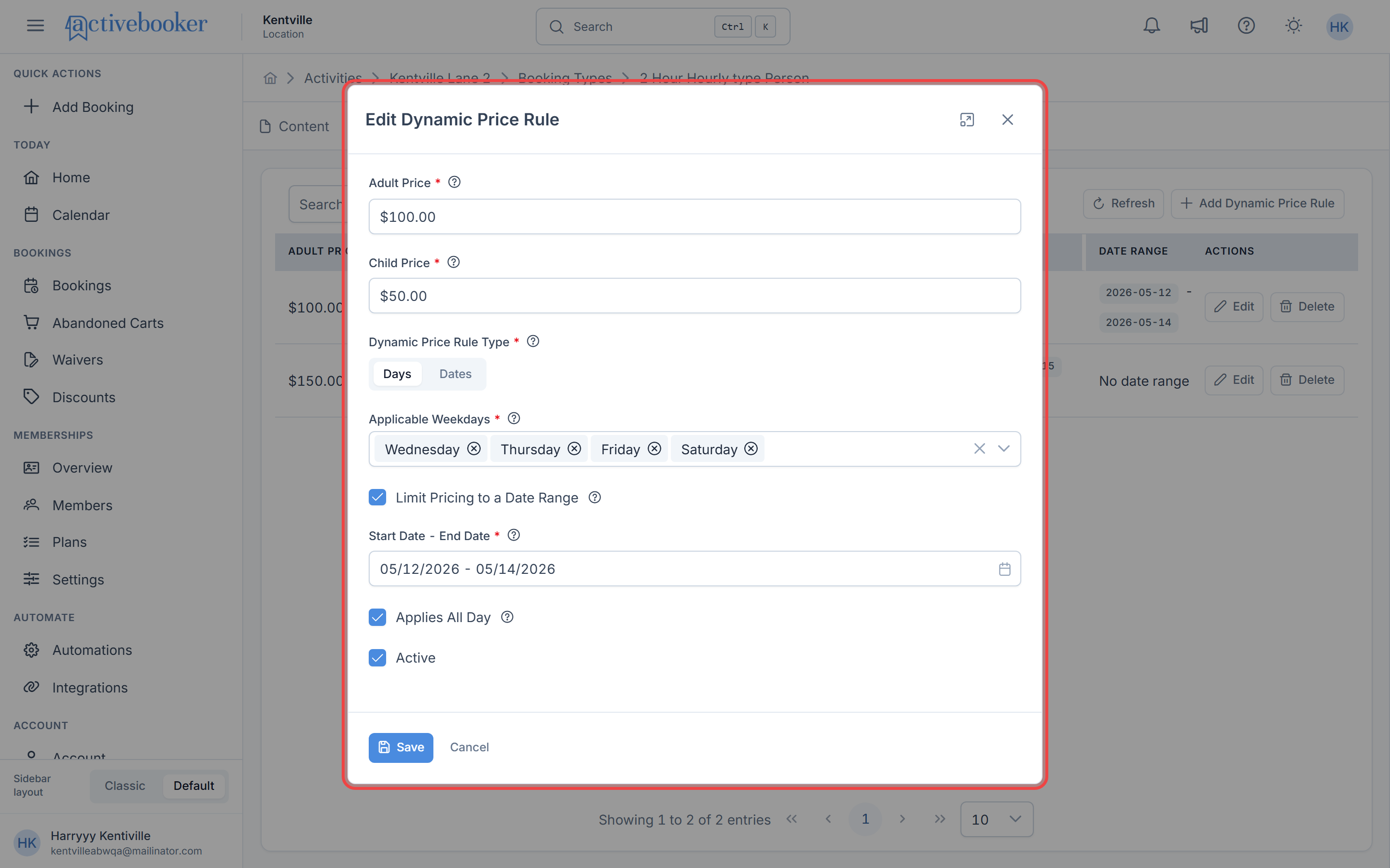 Edit Dynamic Price Rule modal