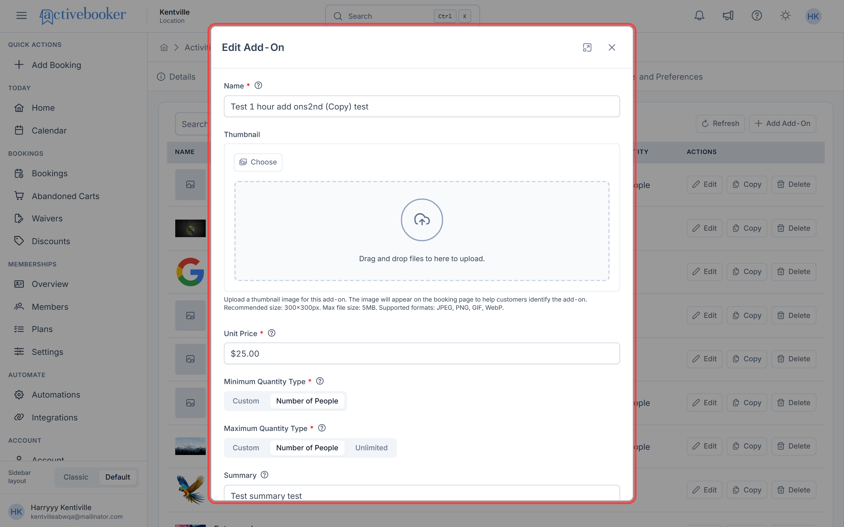 Edit Add-On Modal