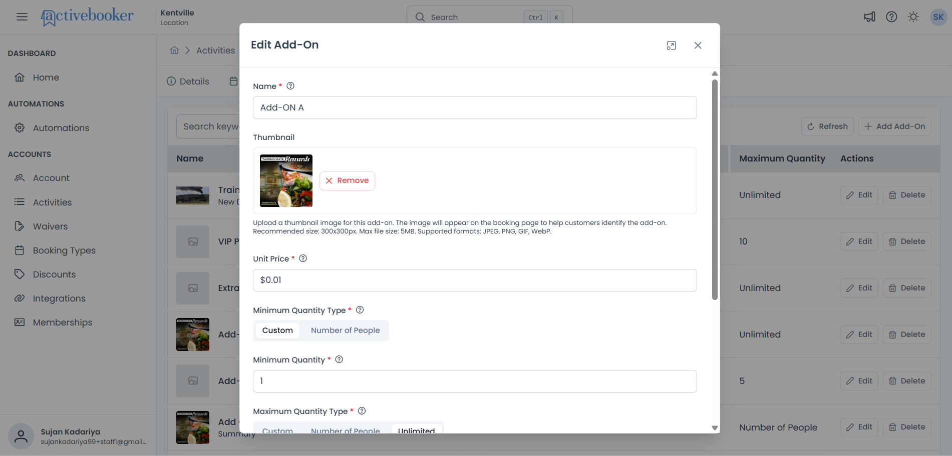 Edit Add-On Modal