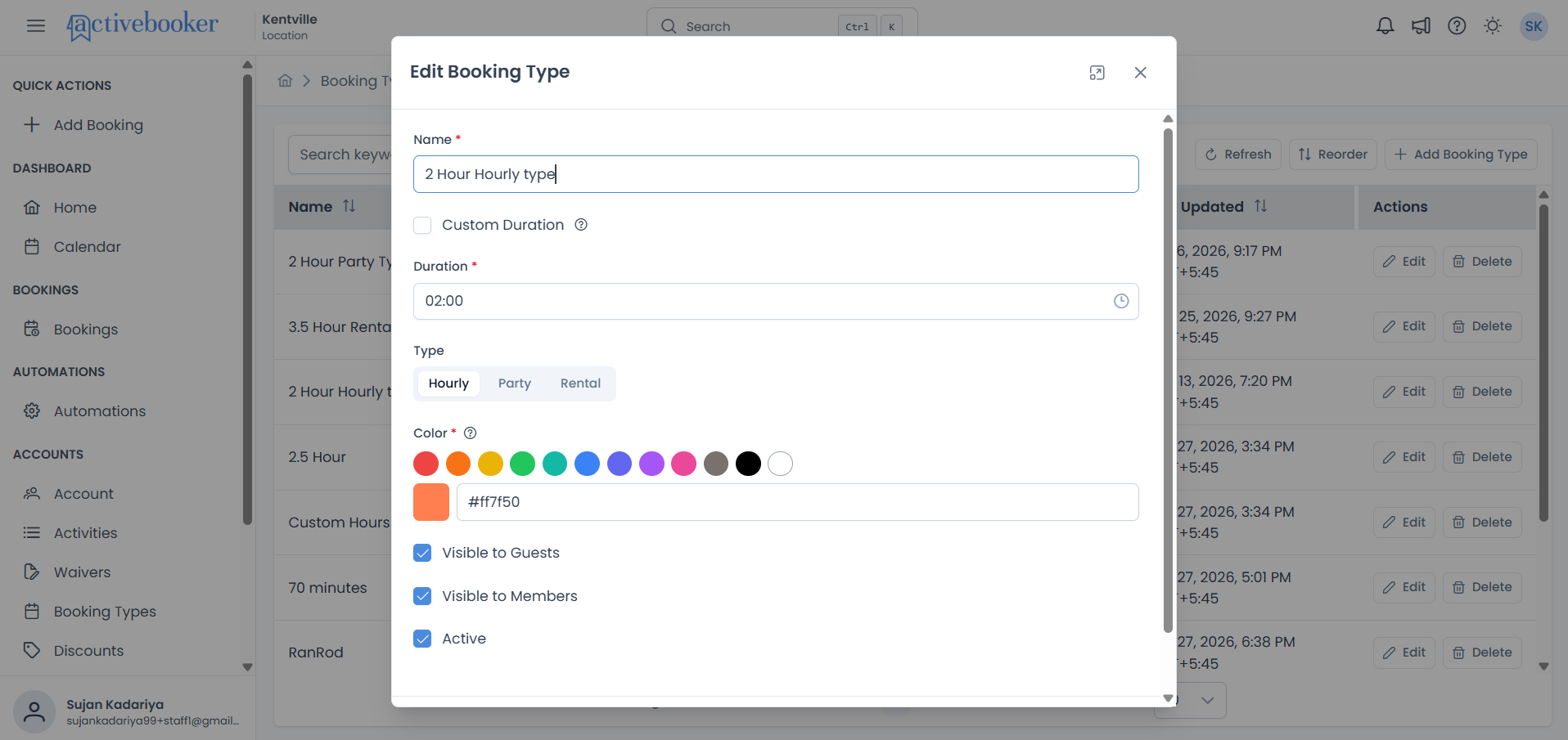 Edit Booking Types
