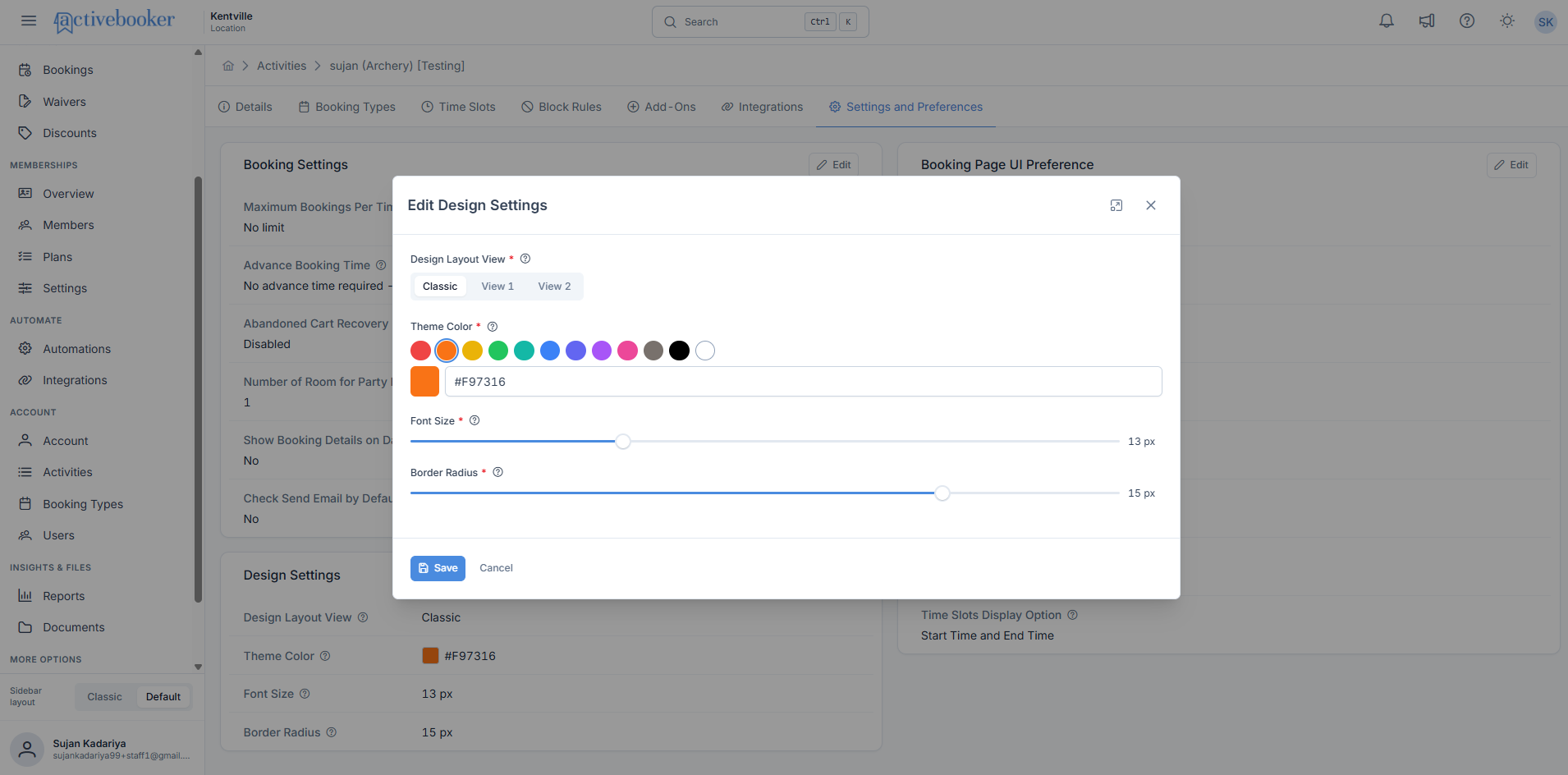 Edit Design Settings modal