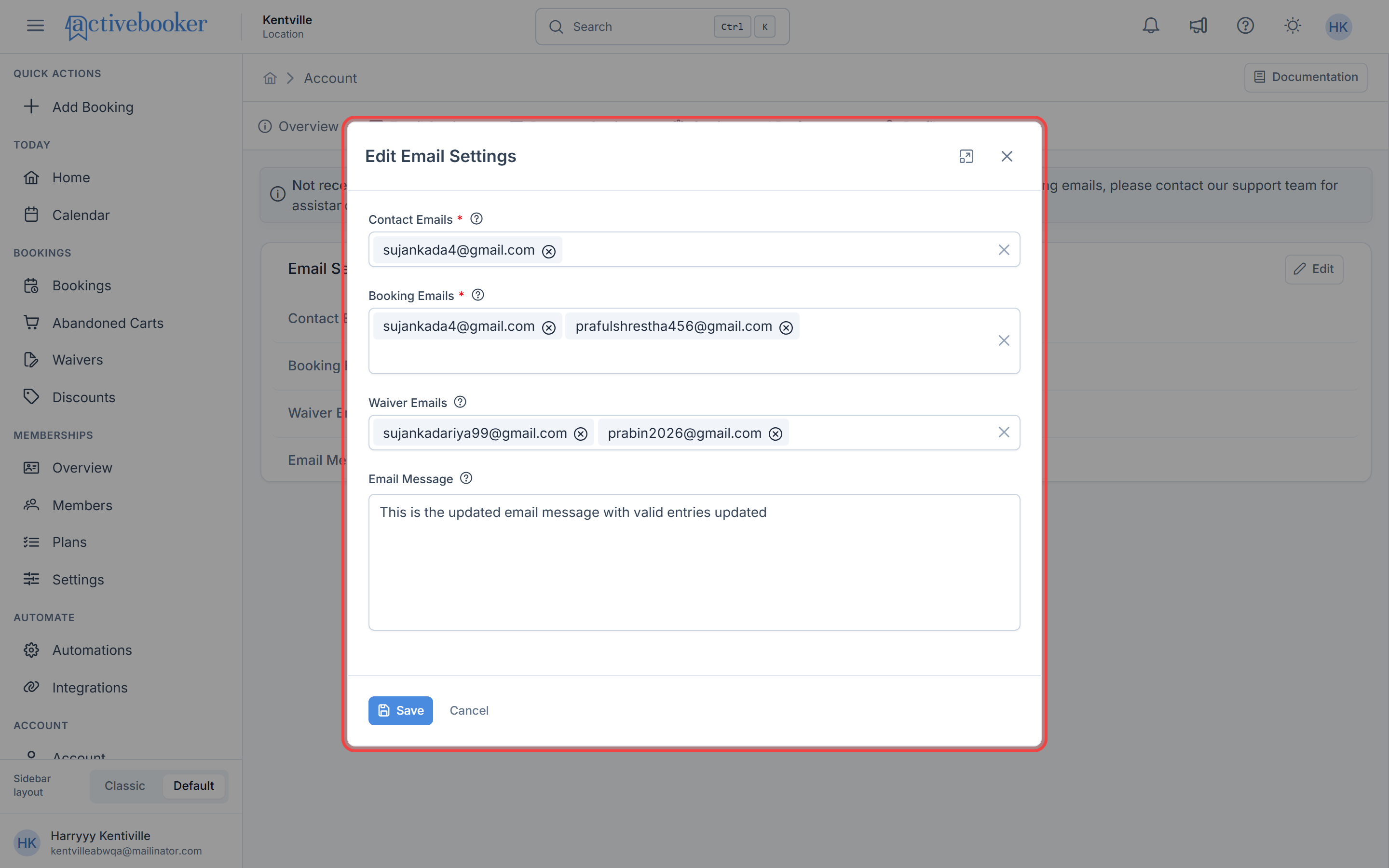 Edit Email Settings Modal