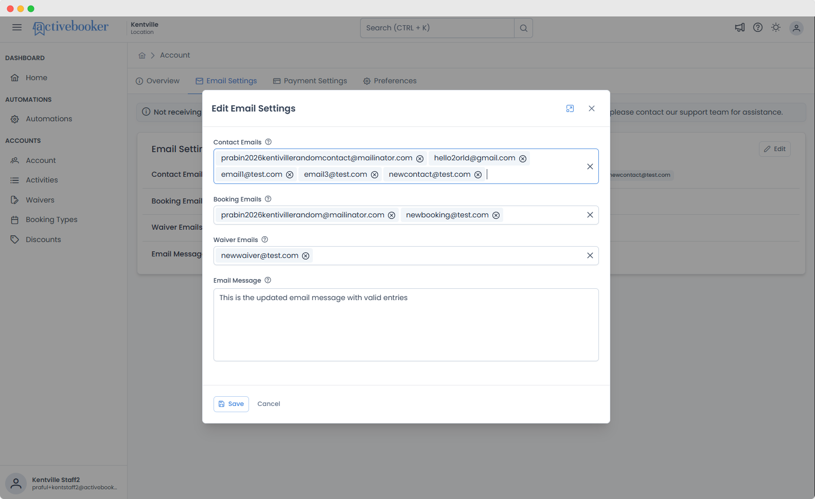 Edit Email Settings Modal