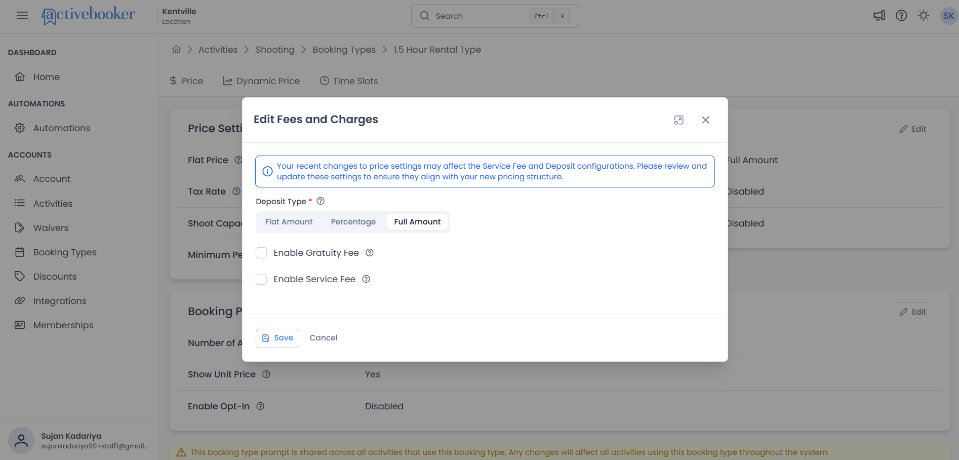 Edit Fees and Charges Info