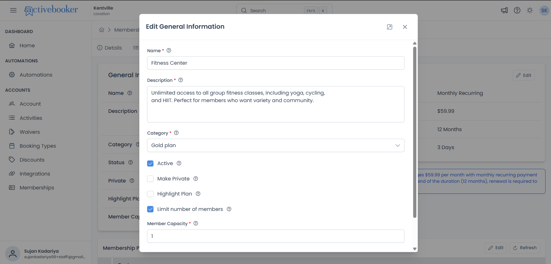 Edit General Information modal with all fields