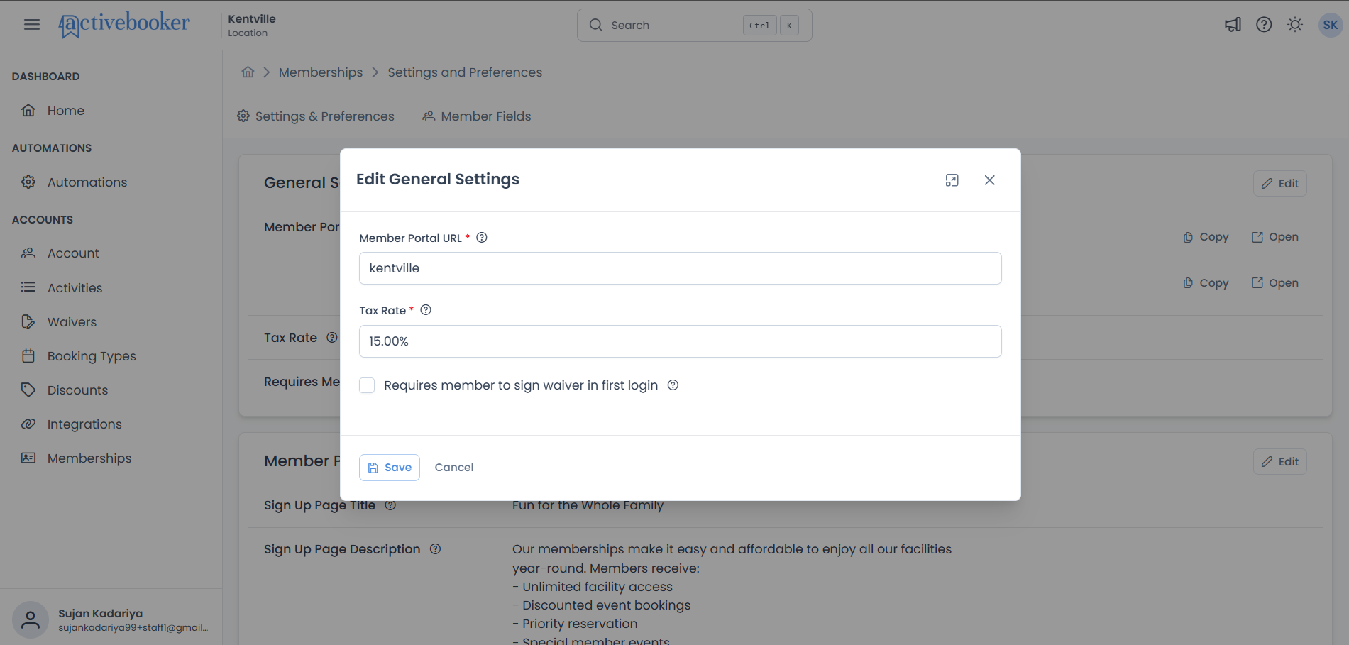 Edit General Settings Modal
