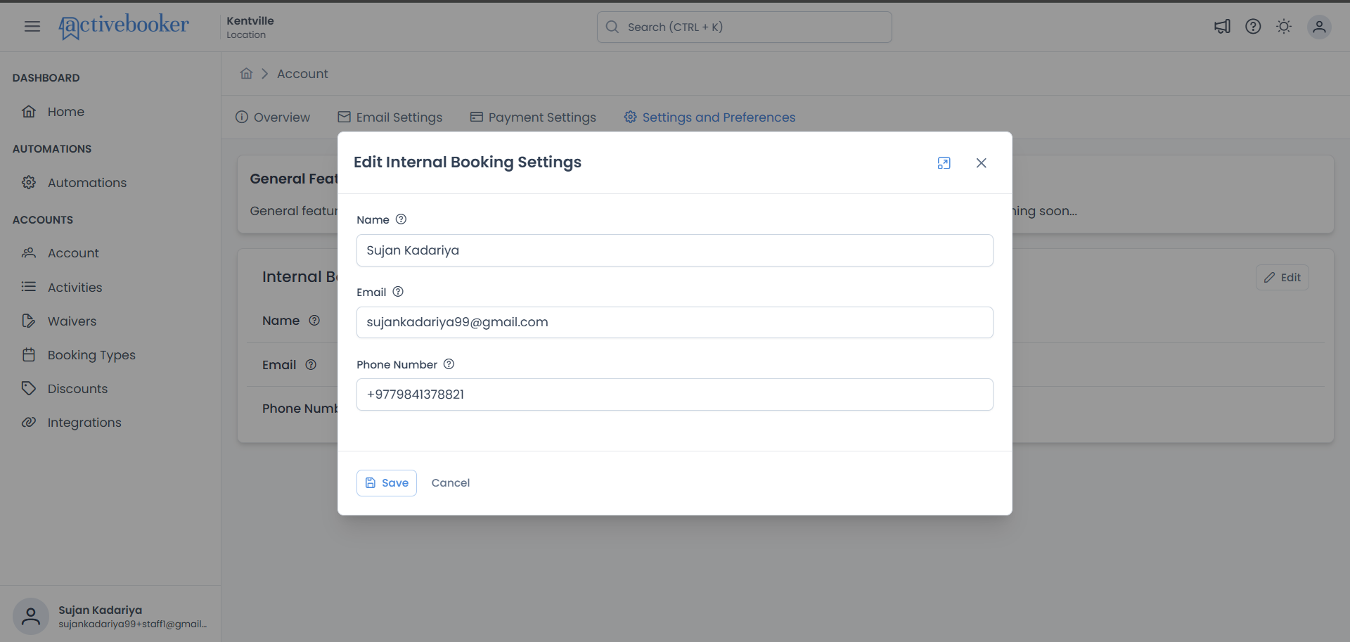 Edit Internal Booking Setting Modal