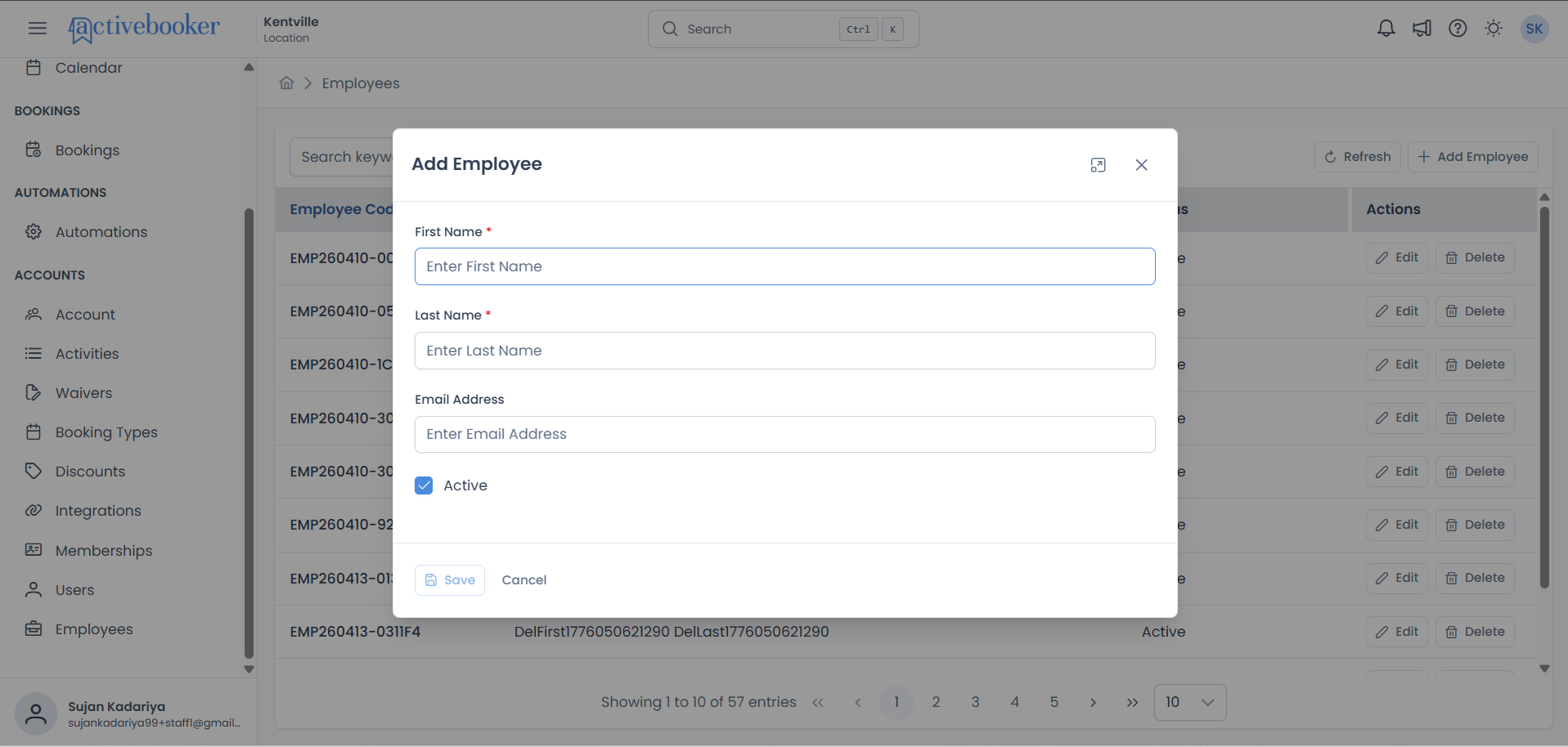 Add Employee modal