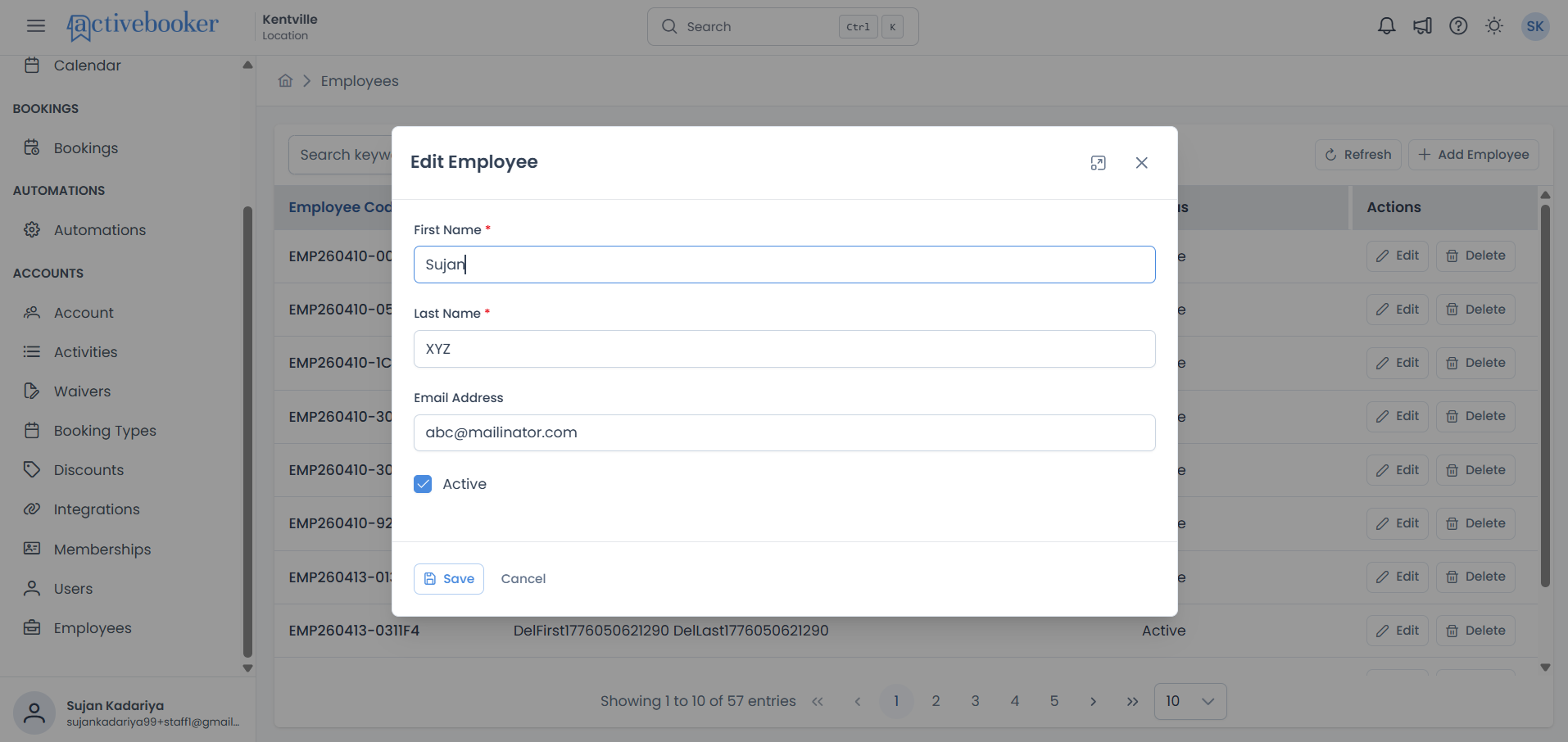Edit Employee modal