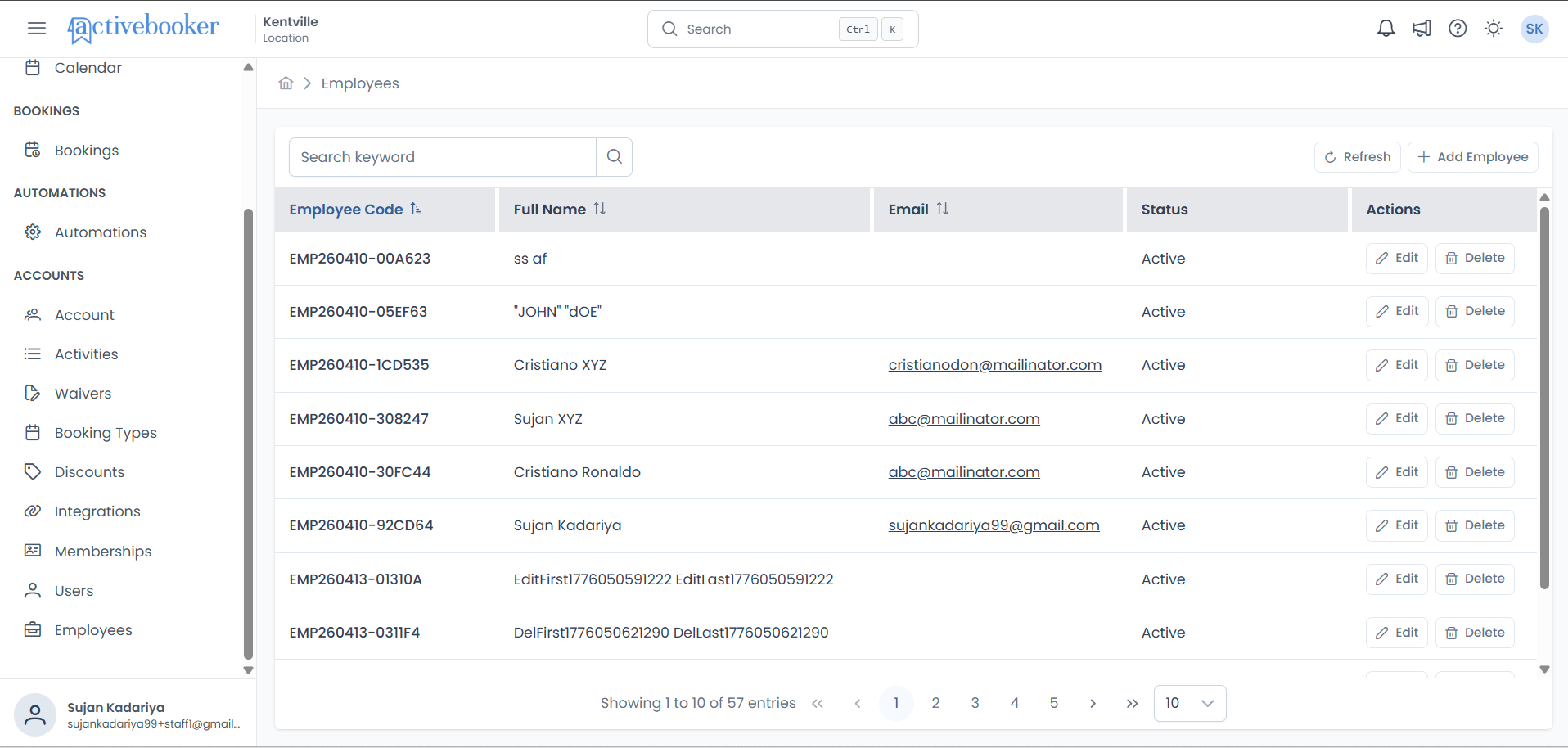 Employees list page