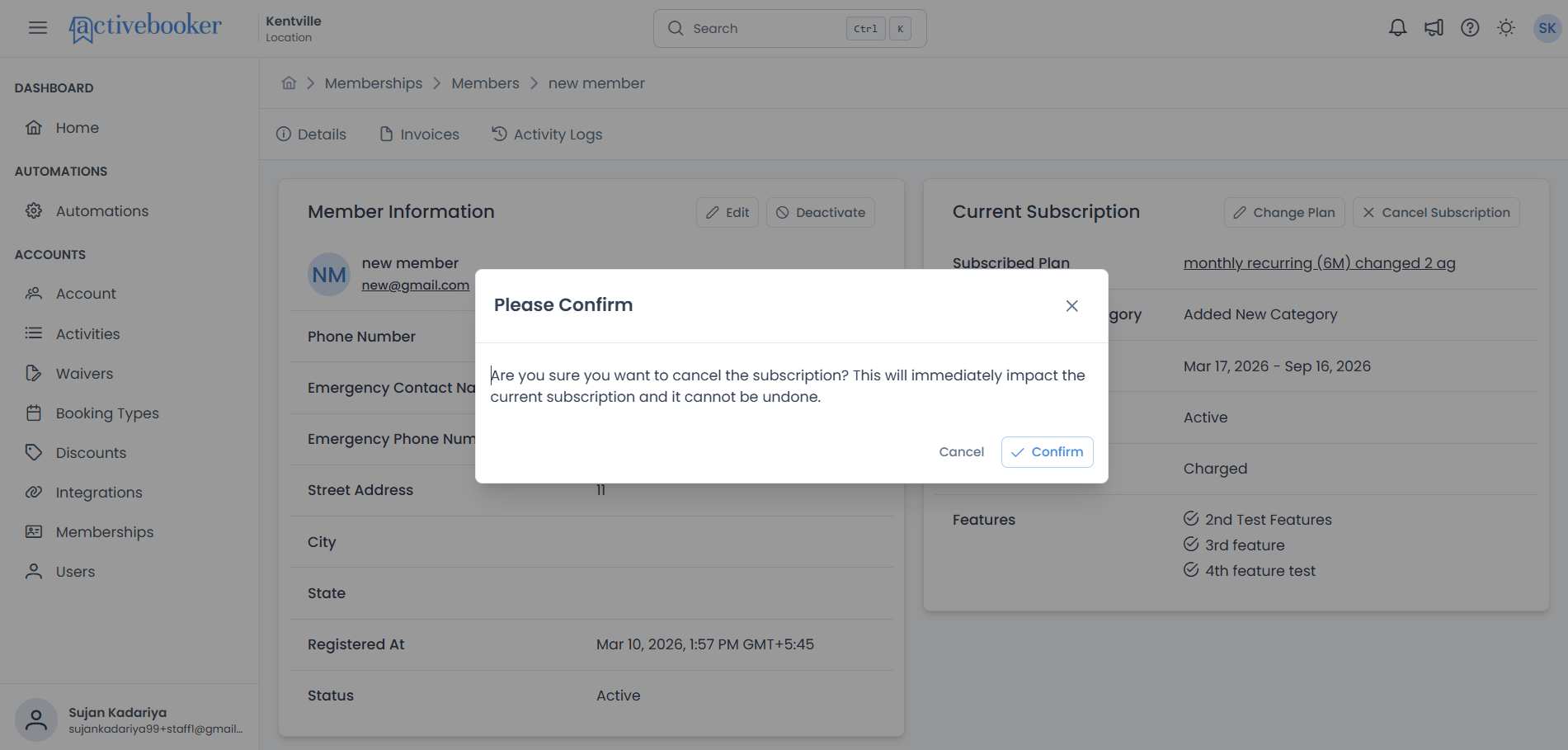 Cancel Subscription dialog 
