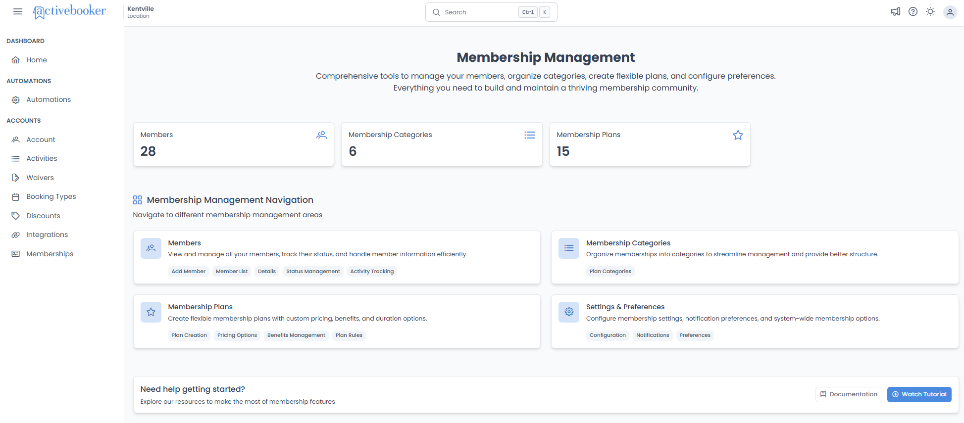 Membership Management dashboard with statistics and navigation