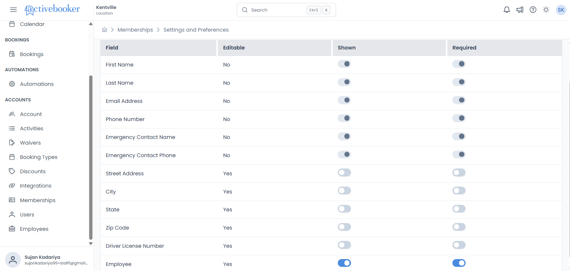 Membership settings - Employee field