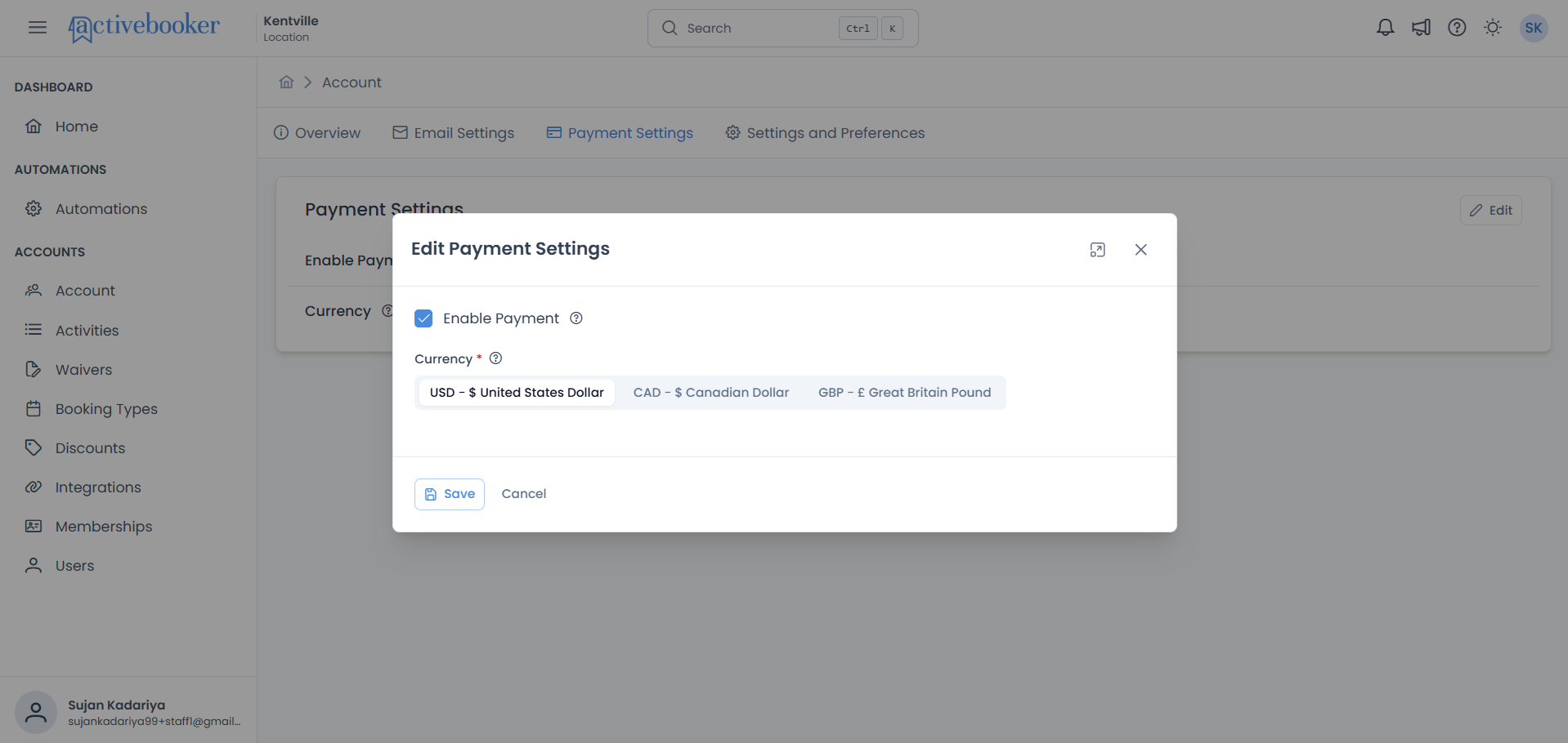 Edit Payment Settings Modal