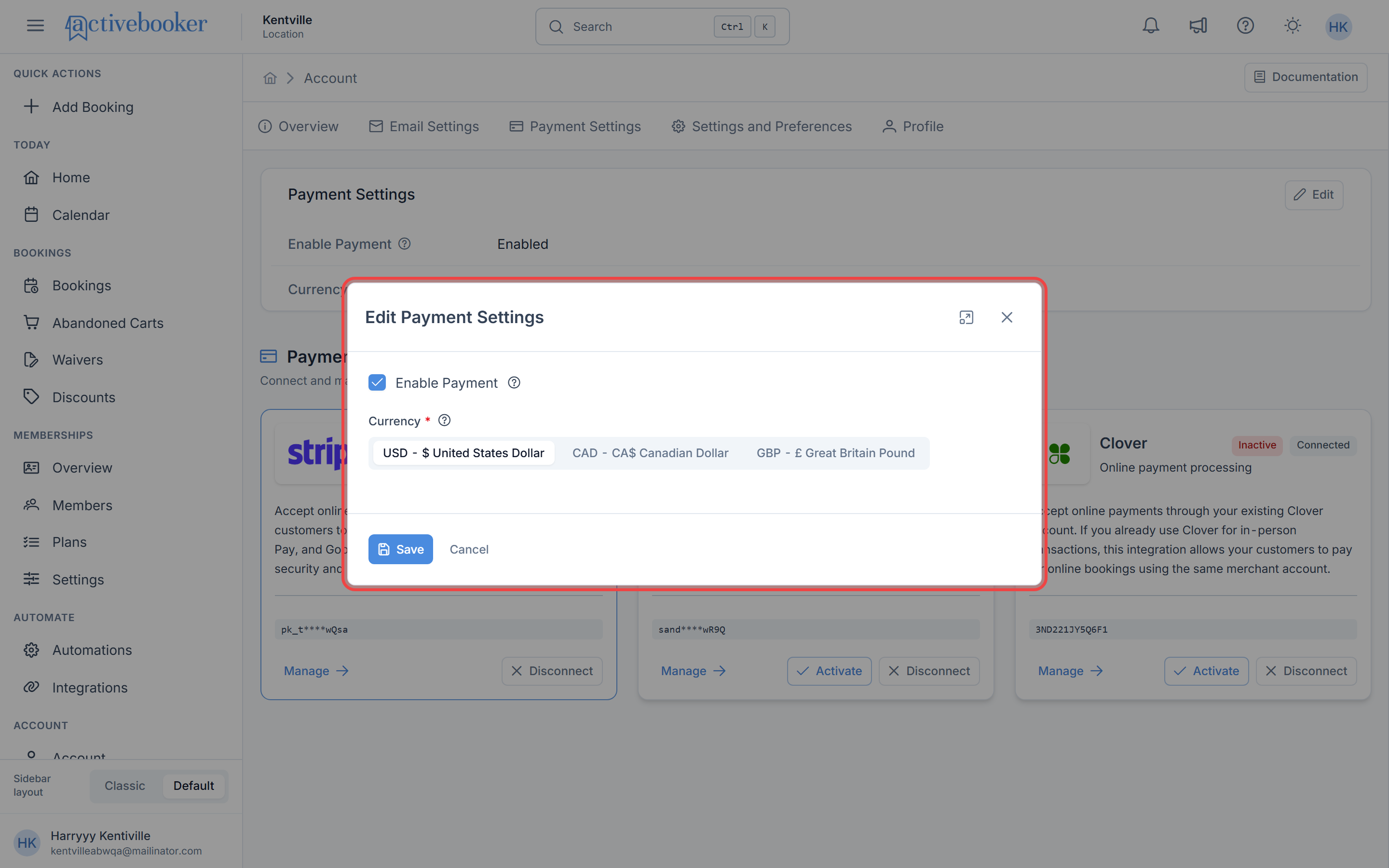 Edit Payment Settings Modal