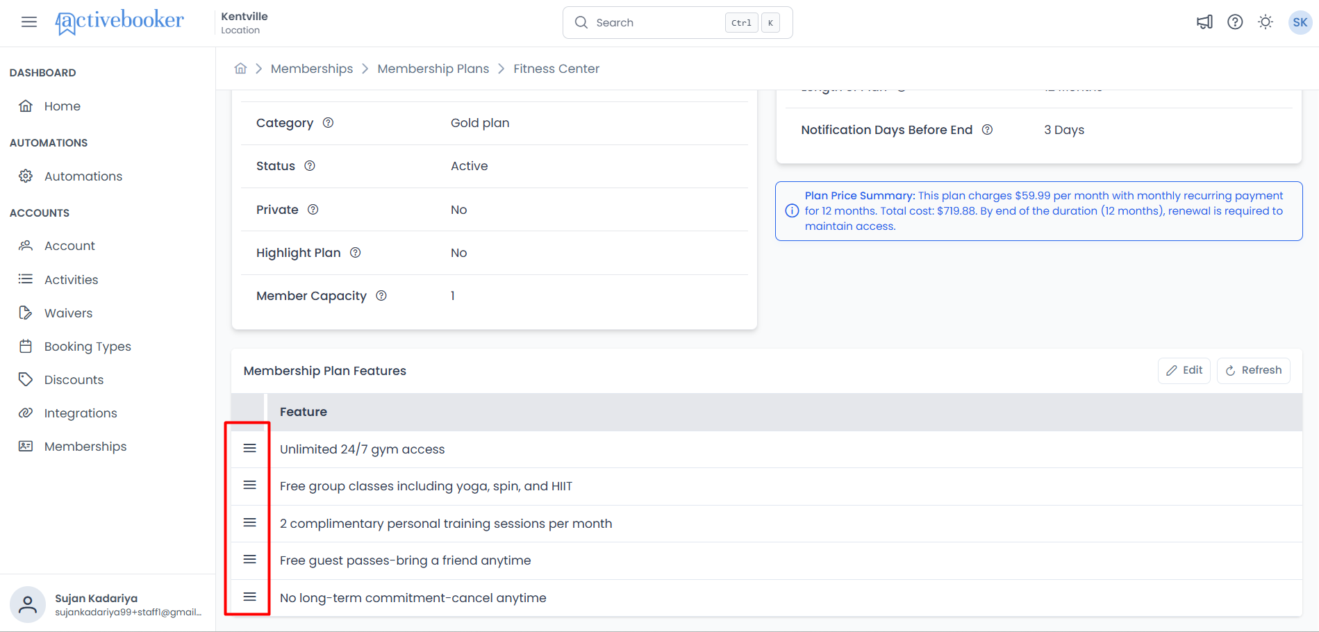 Drag and drop reordering of features