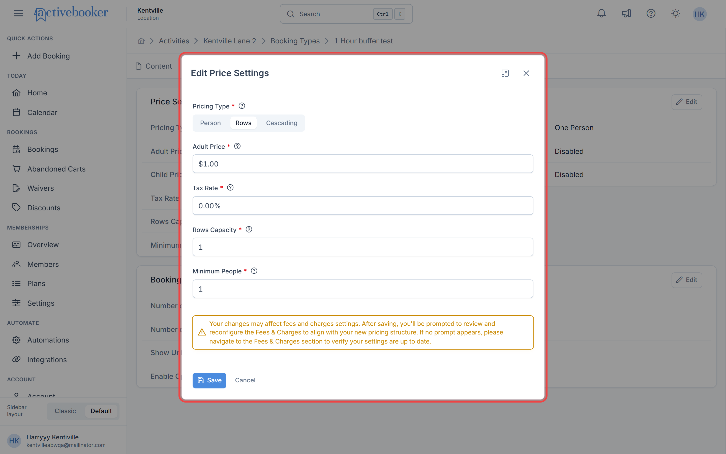 Edit Price Settings modal with Unit pricing selected