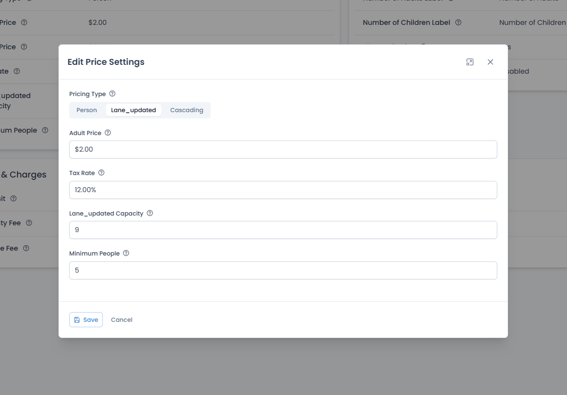 Edit Price Settings modal with Unit pricing selected