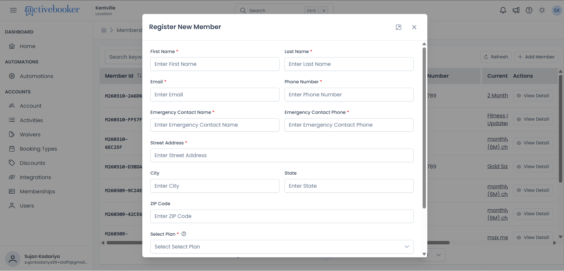 Register New Member form overview