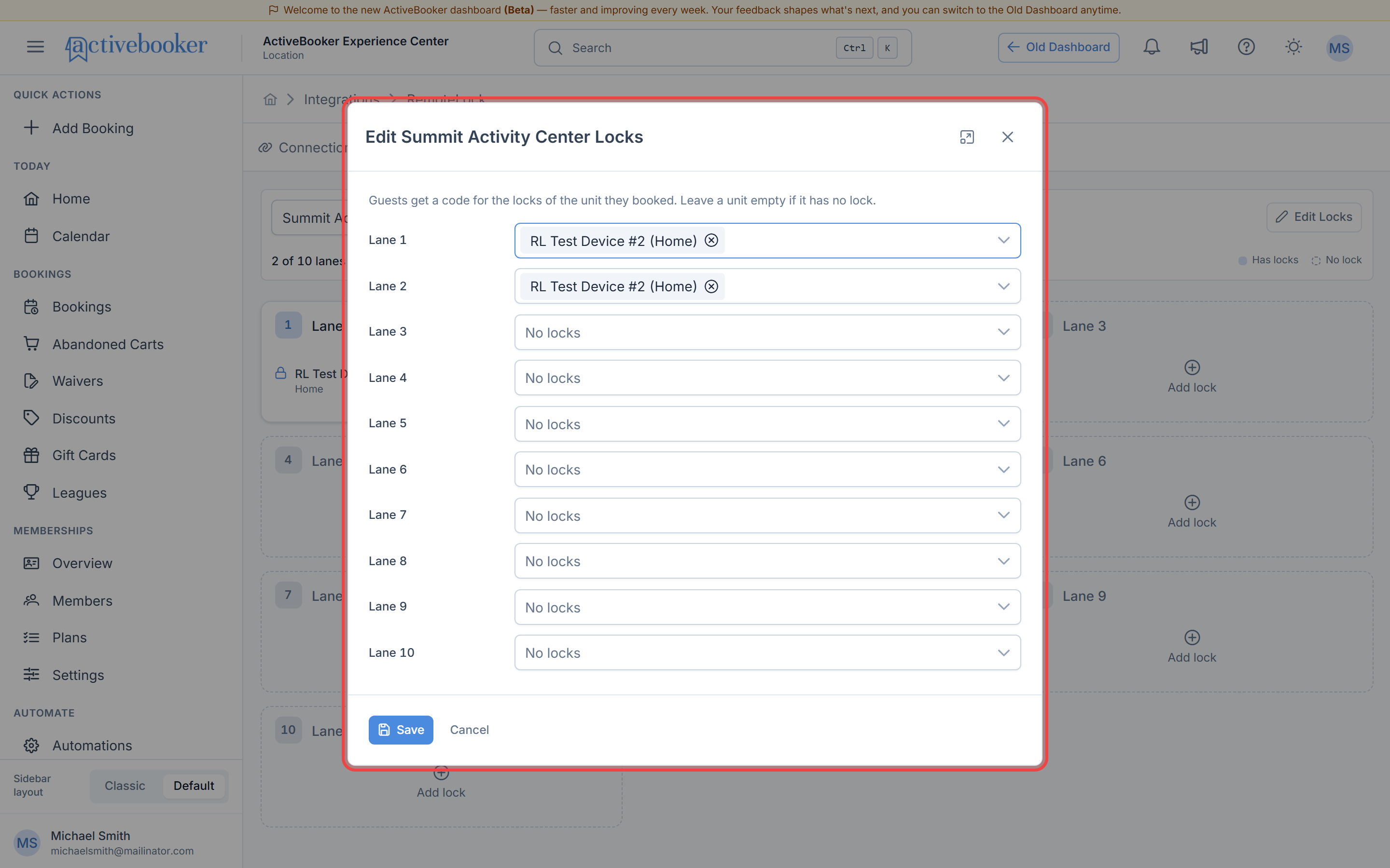 Edit Locks dialog with a lock picker for each unit