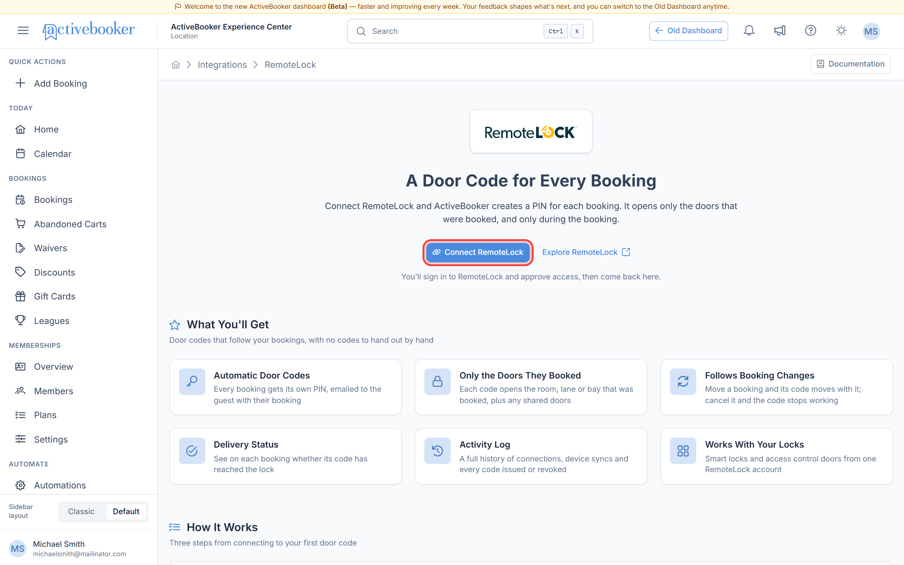 RemoteLock landing page with the Connect RemoteLock button