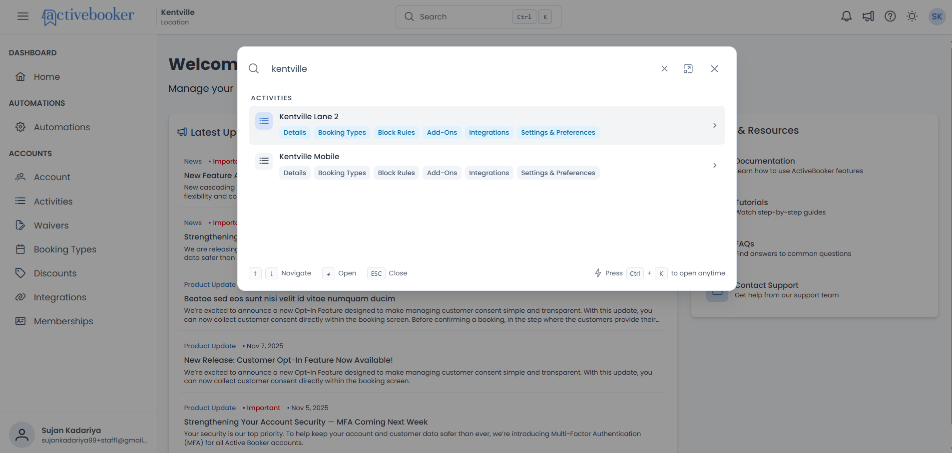 Activity search results