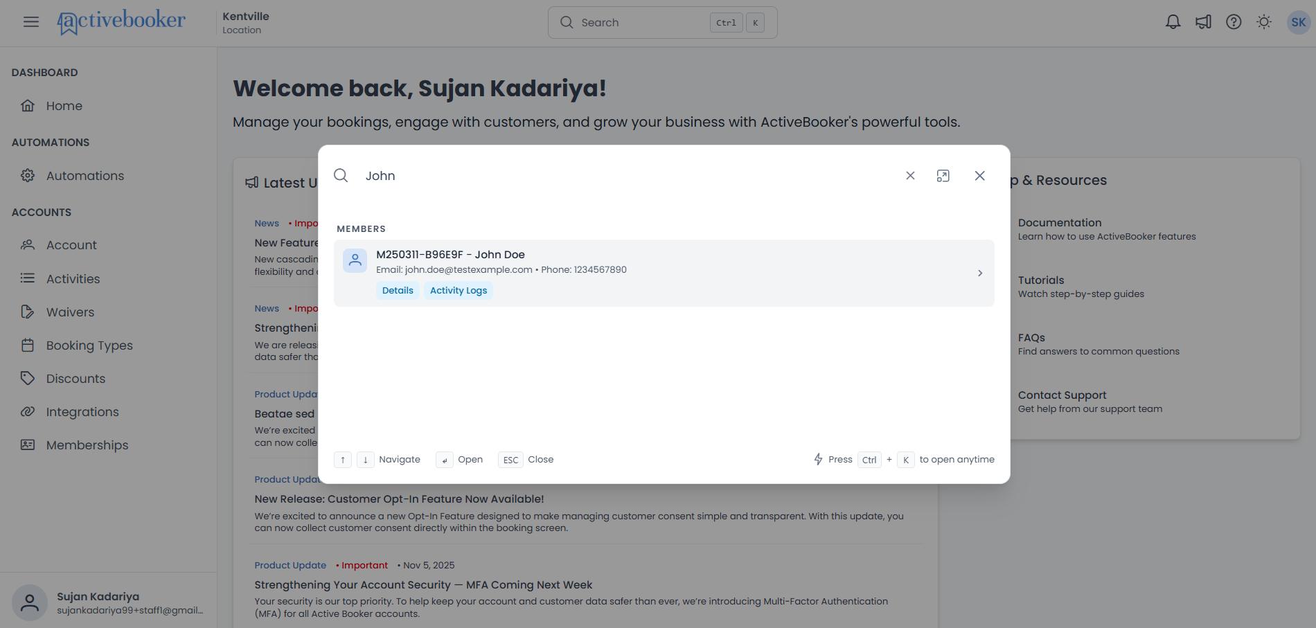 Member search results