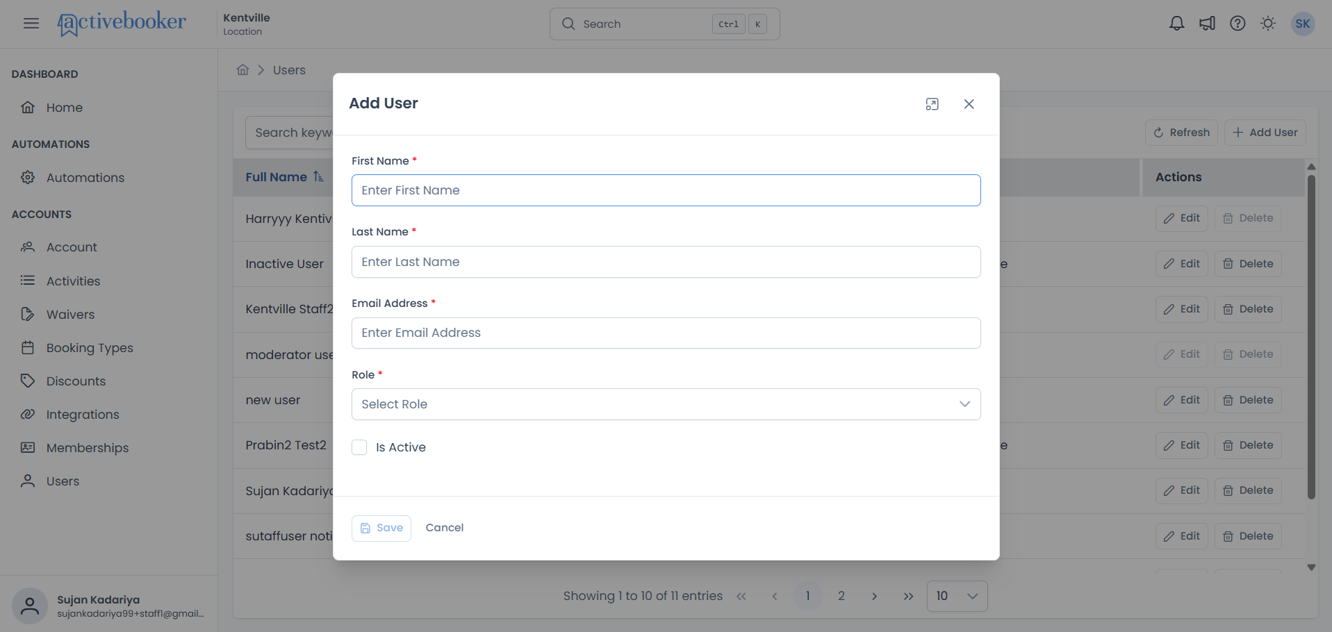 Add User modal