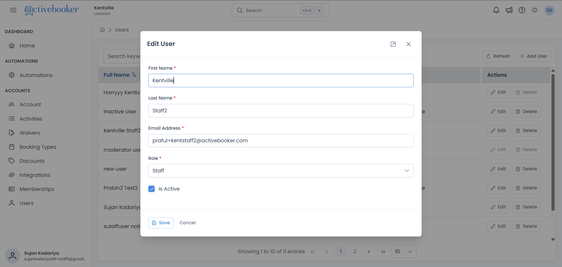 Edit User modal