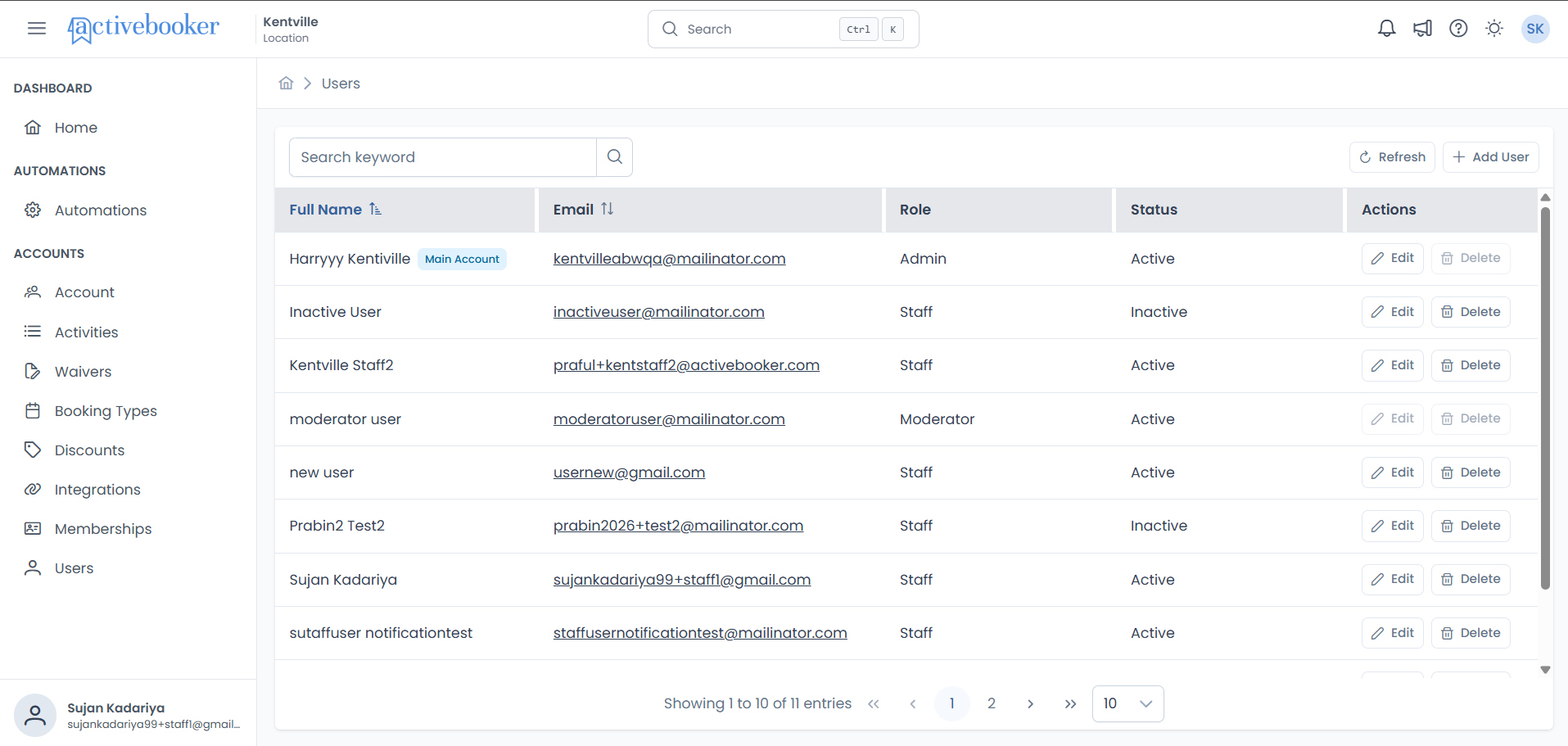 Users list page